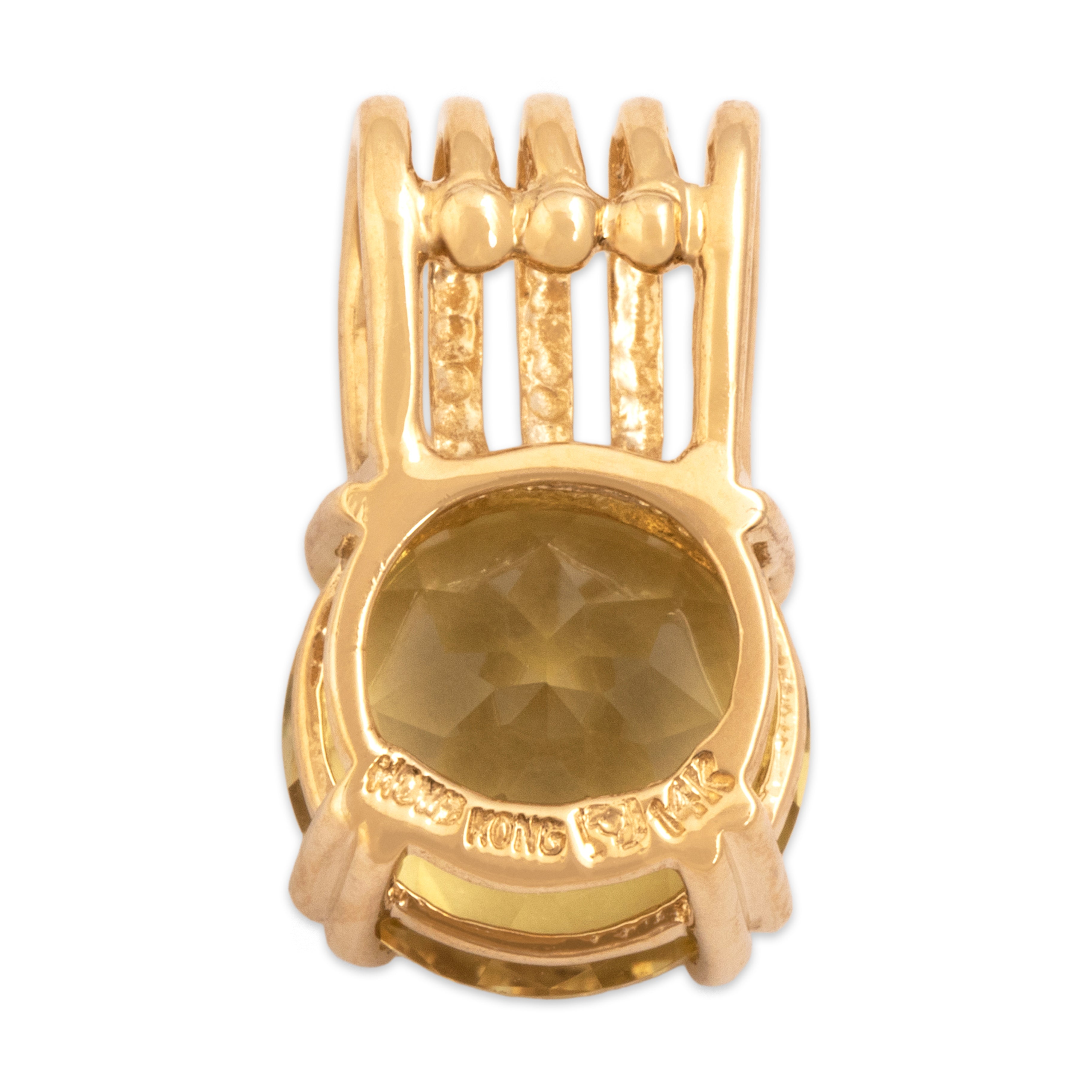 Vintage 14k Yellow Gold 3.34ct Lemon Quartz Sleek Multi-Ring Solitaire Slide Pendant - Back view