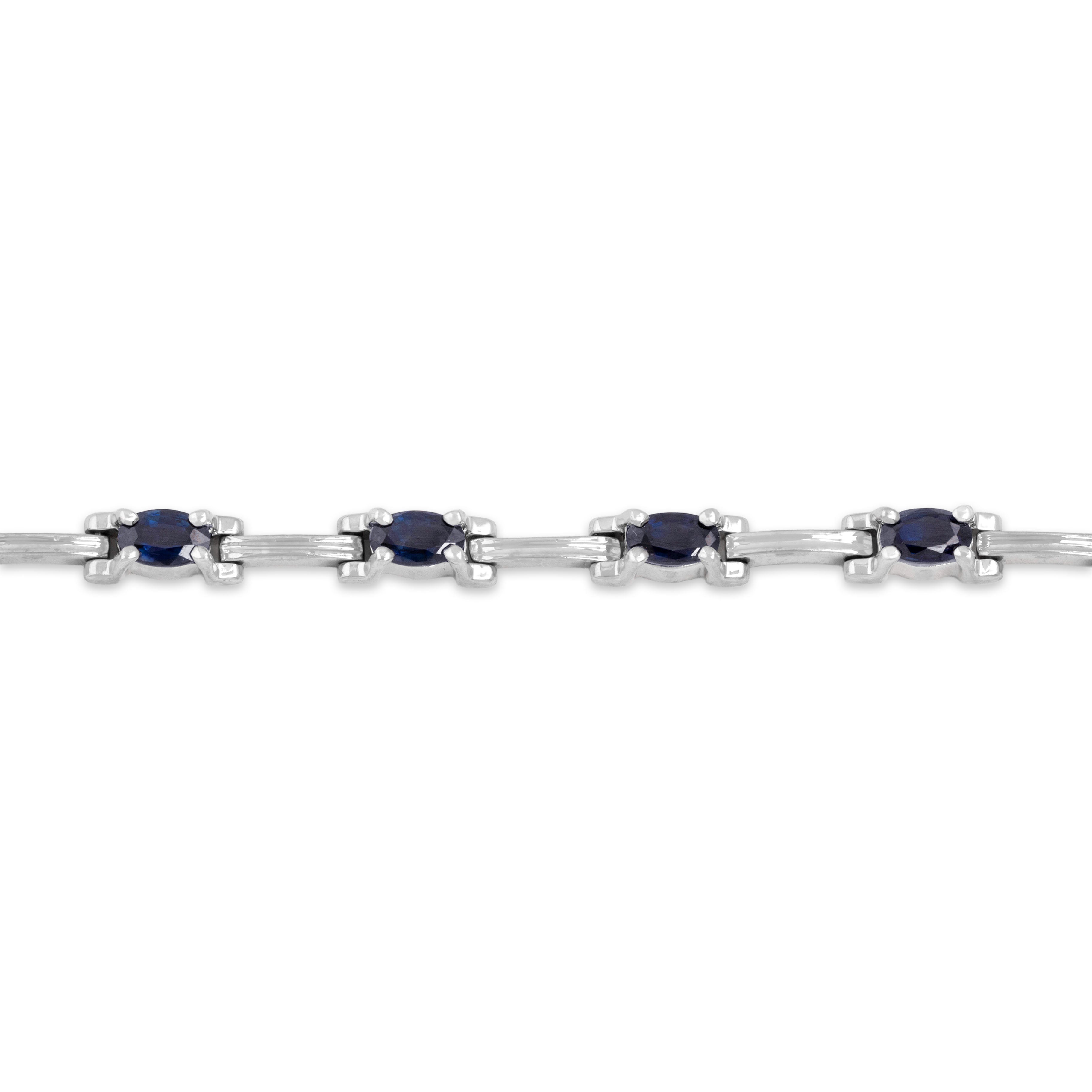 Vintage 14k White Gold 3.44cttw Blue Sapphire Sleek Oval Link Bracelet 7