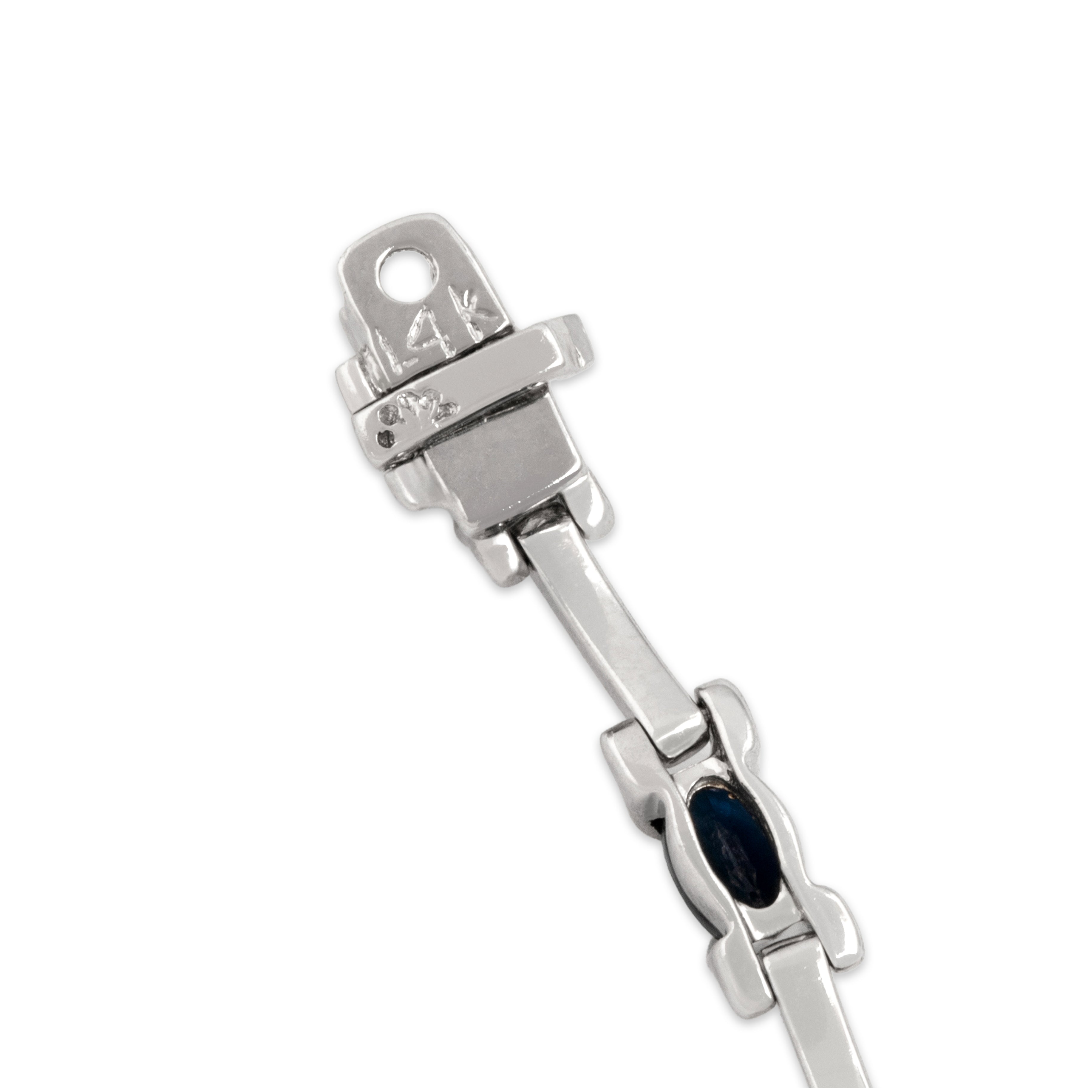Vintage 14k White Gold 3.44cttw Blue Sapphire Sleek Oval Link Bracelet - Hallmark view