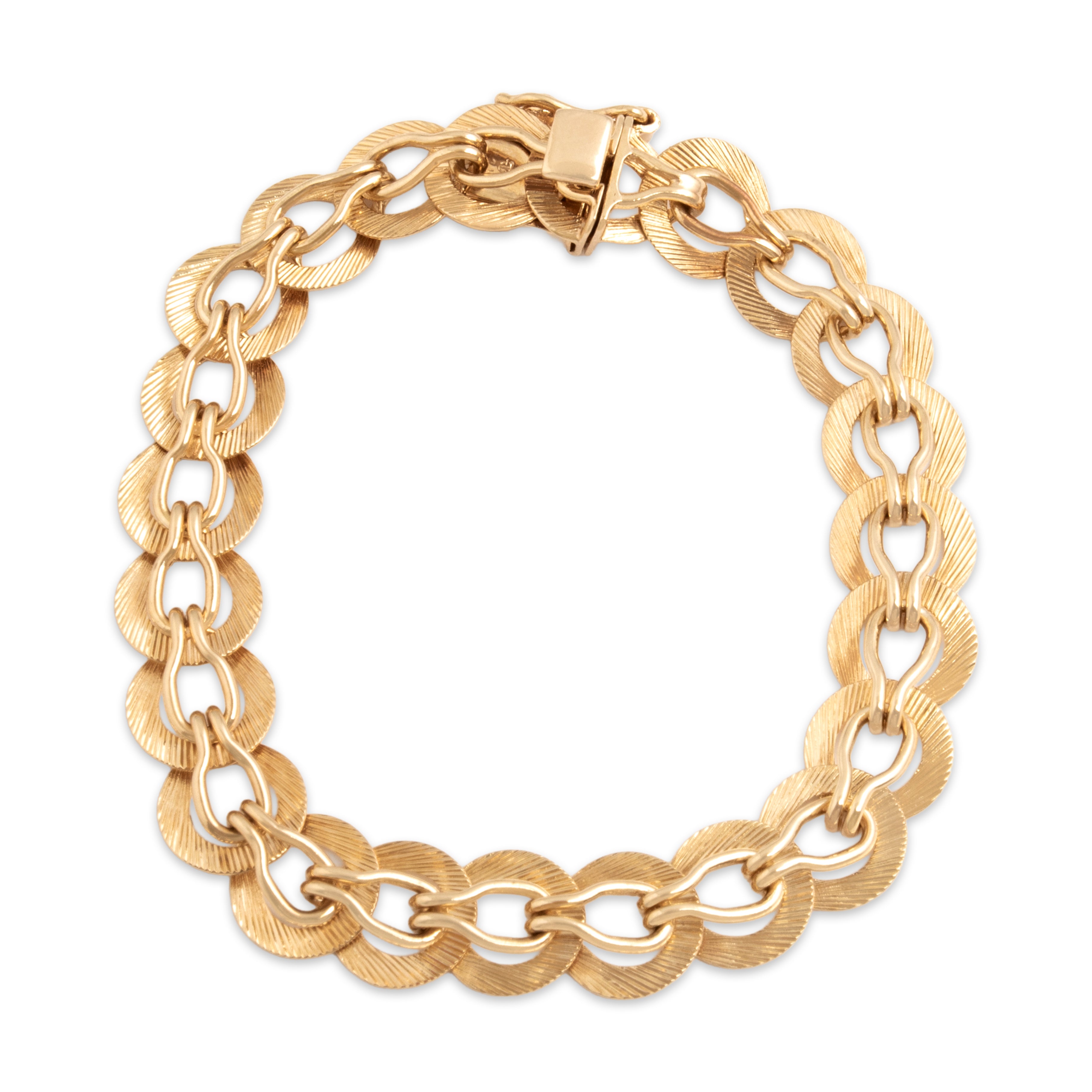 Vintage 14k Yellow Gold Fabulous Textured Disc Link Bracelet - Close-up view