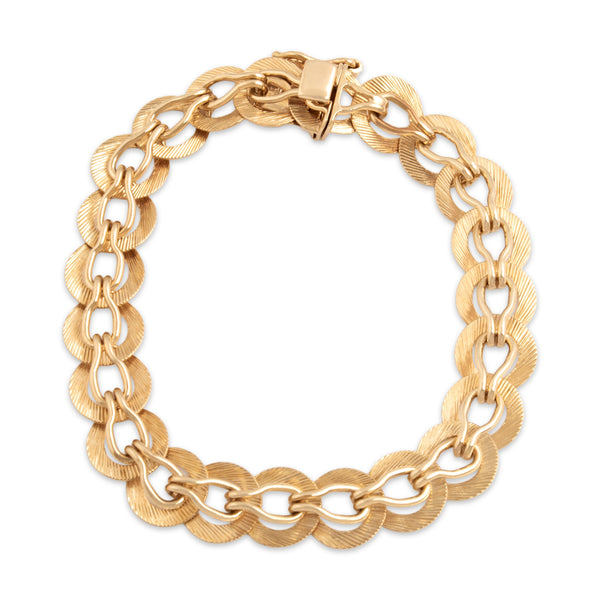 Vintage 14k Yellow Gold Fabulous Textured Disc Link Bracelet 6.5