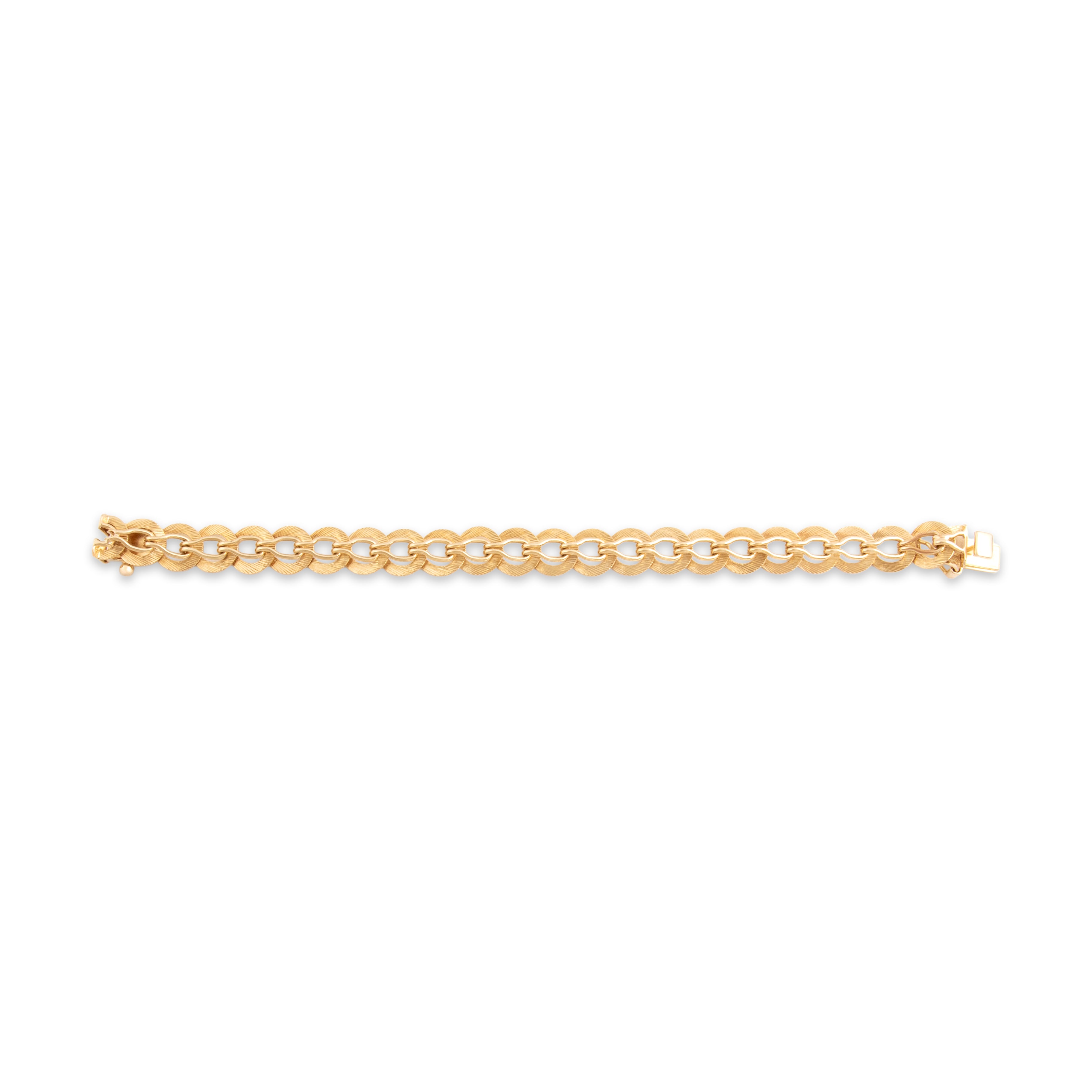 Vintage 14k Yellow Gold Fabulous Textured Disc Link Bracelet - Overall view
