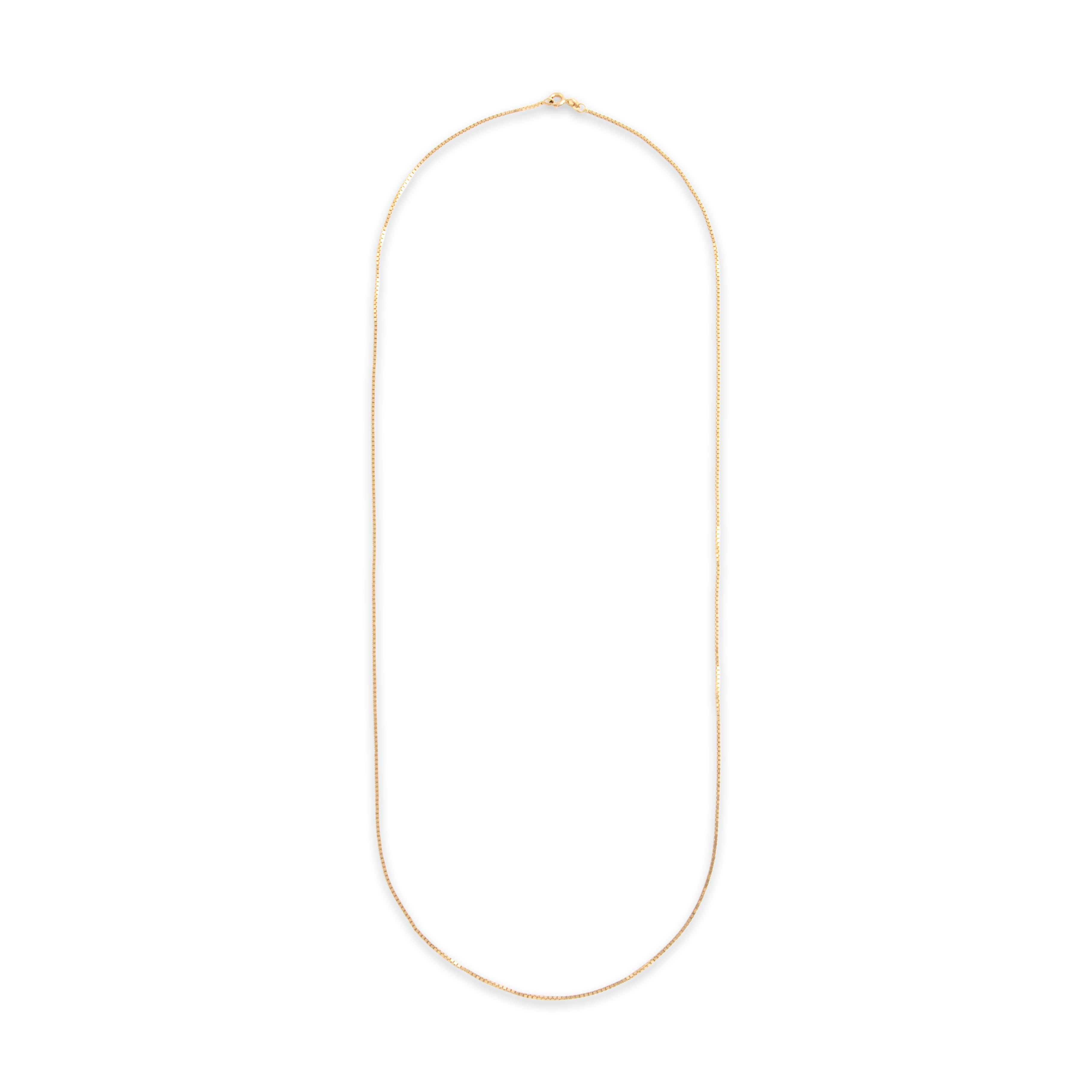 Vintage Italian 14k Yellow Gold 1mm Sleek Long Box Chain - Overall view