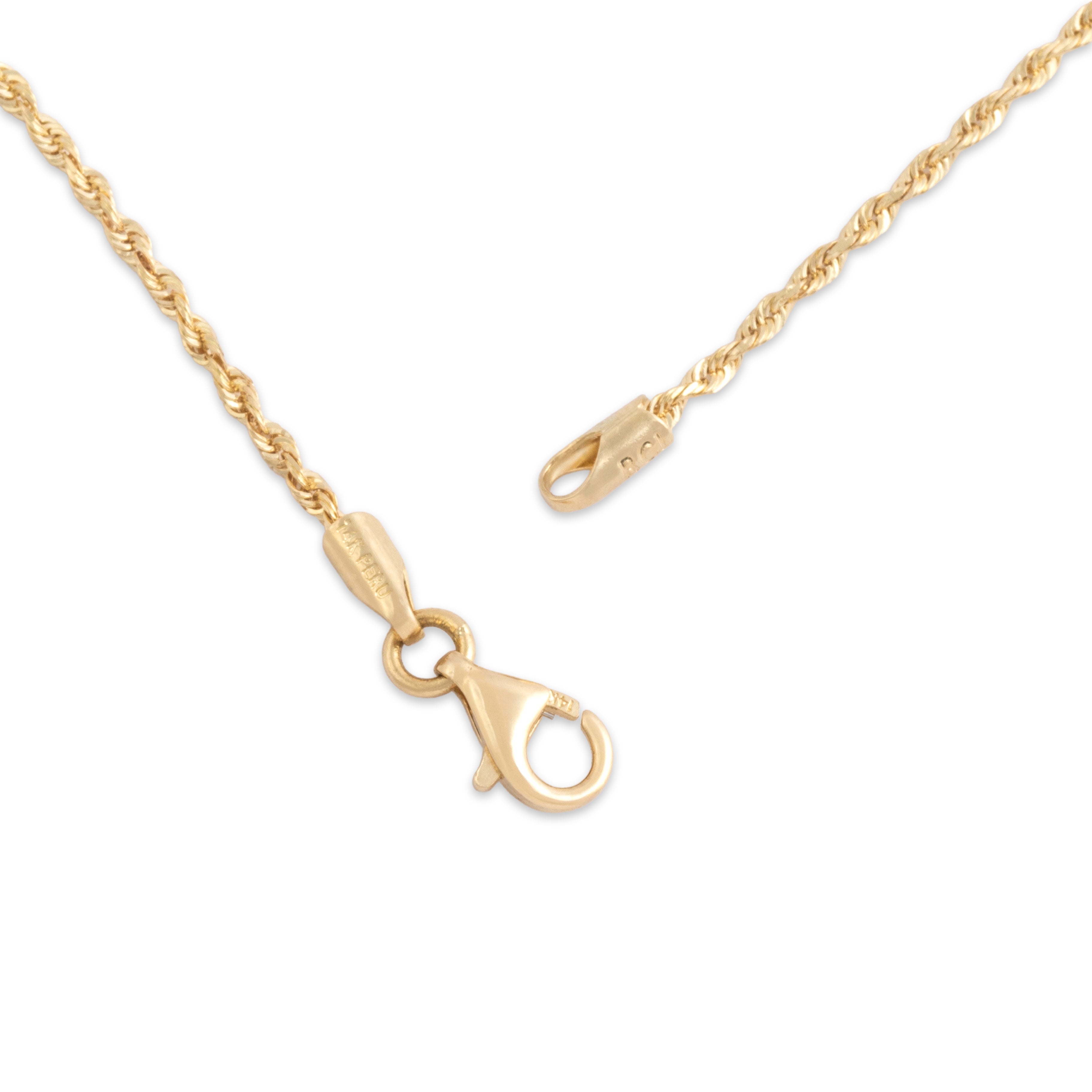 Estate Peruvian 14k Yellow Gold 1.4mm Classic Rope Chain - clasp view