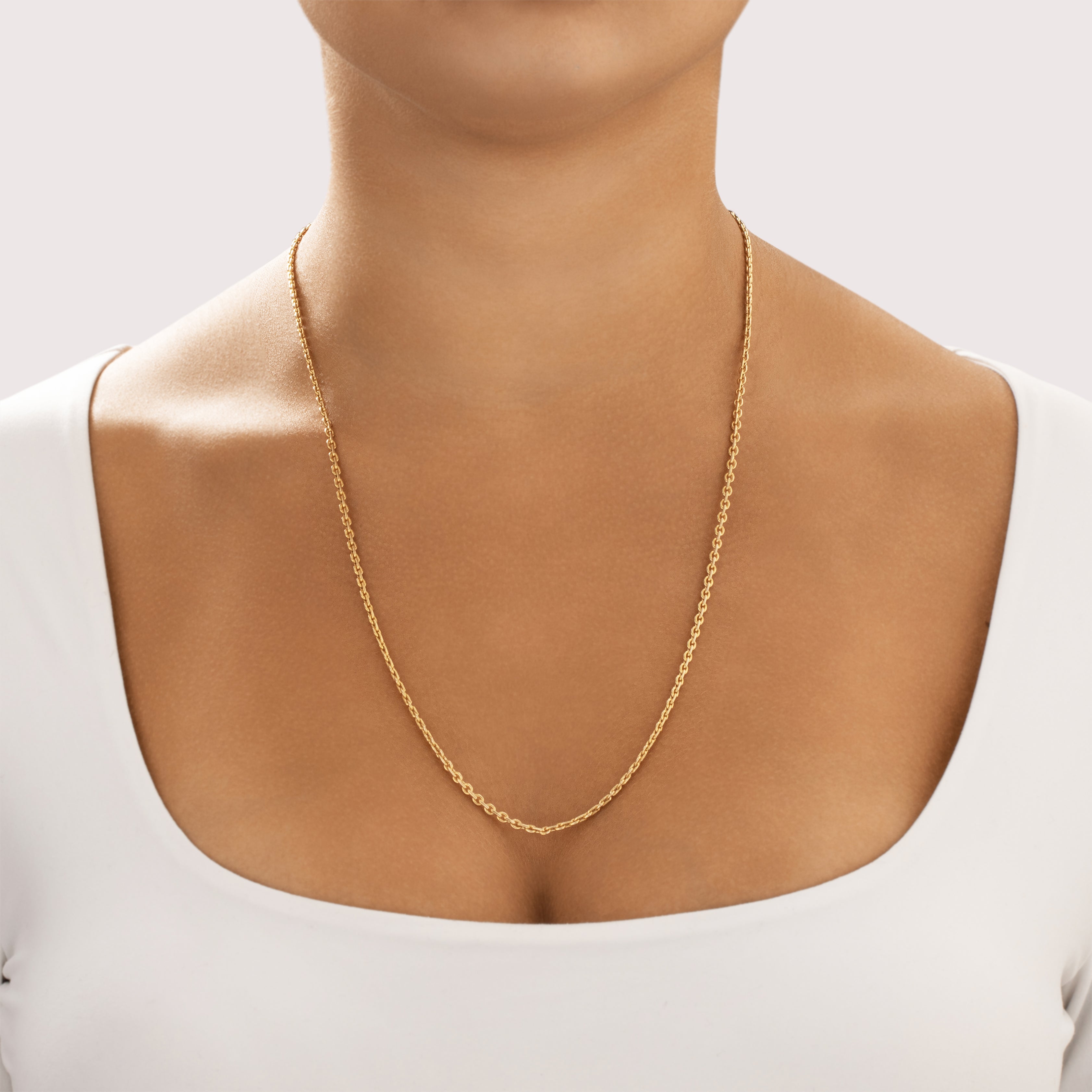 Vintage Lightweight 14k Yellow Gold 2.9mm Cable Link Chain - On model view