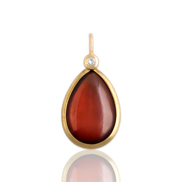Vintage 14k Yellow Gold Amber White Sapphire Brushed Pear Bezel Pendant