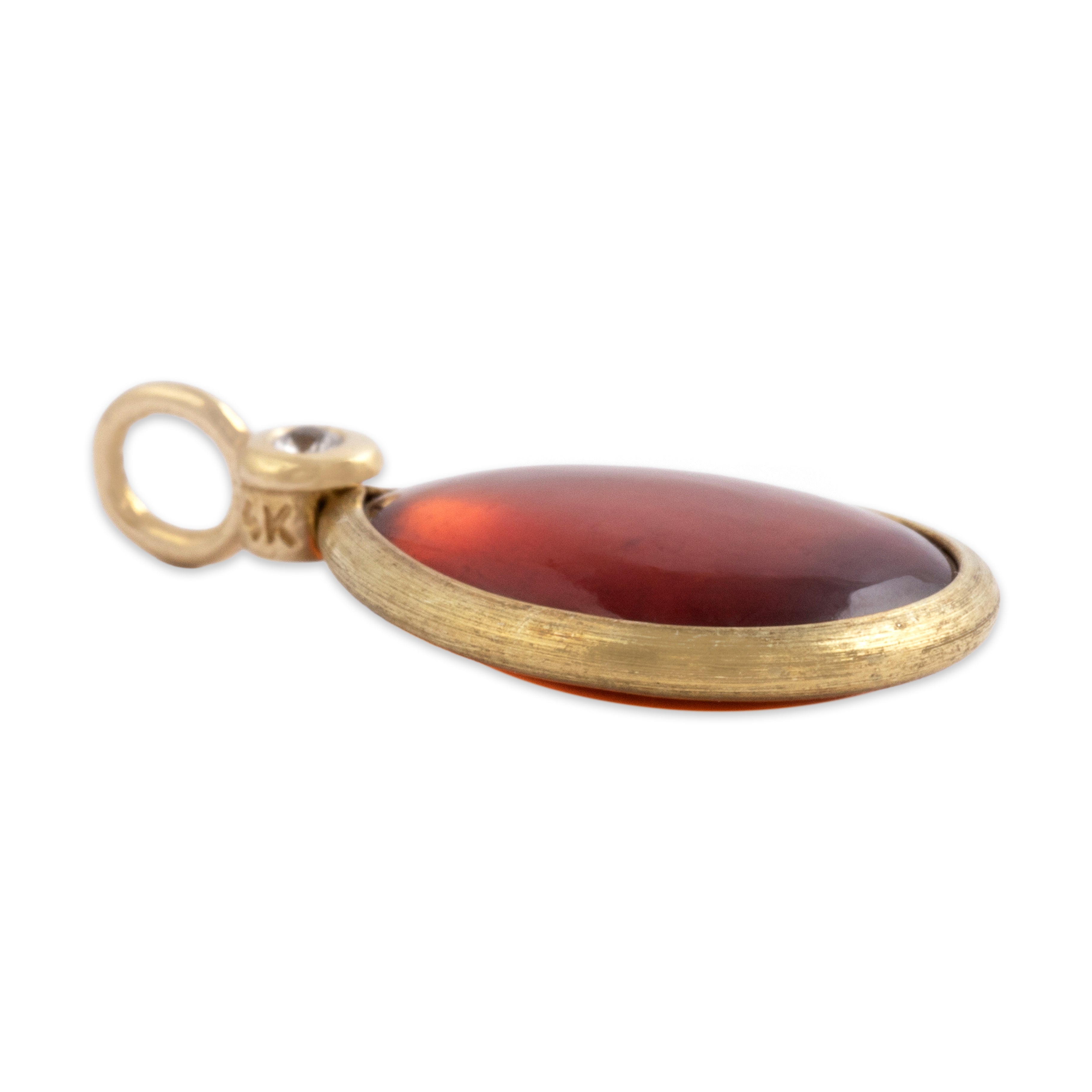 Vintage 14k Yellow Gold Amber White Sapphire Brushed Pear Bezel Pendant - Side view
