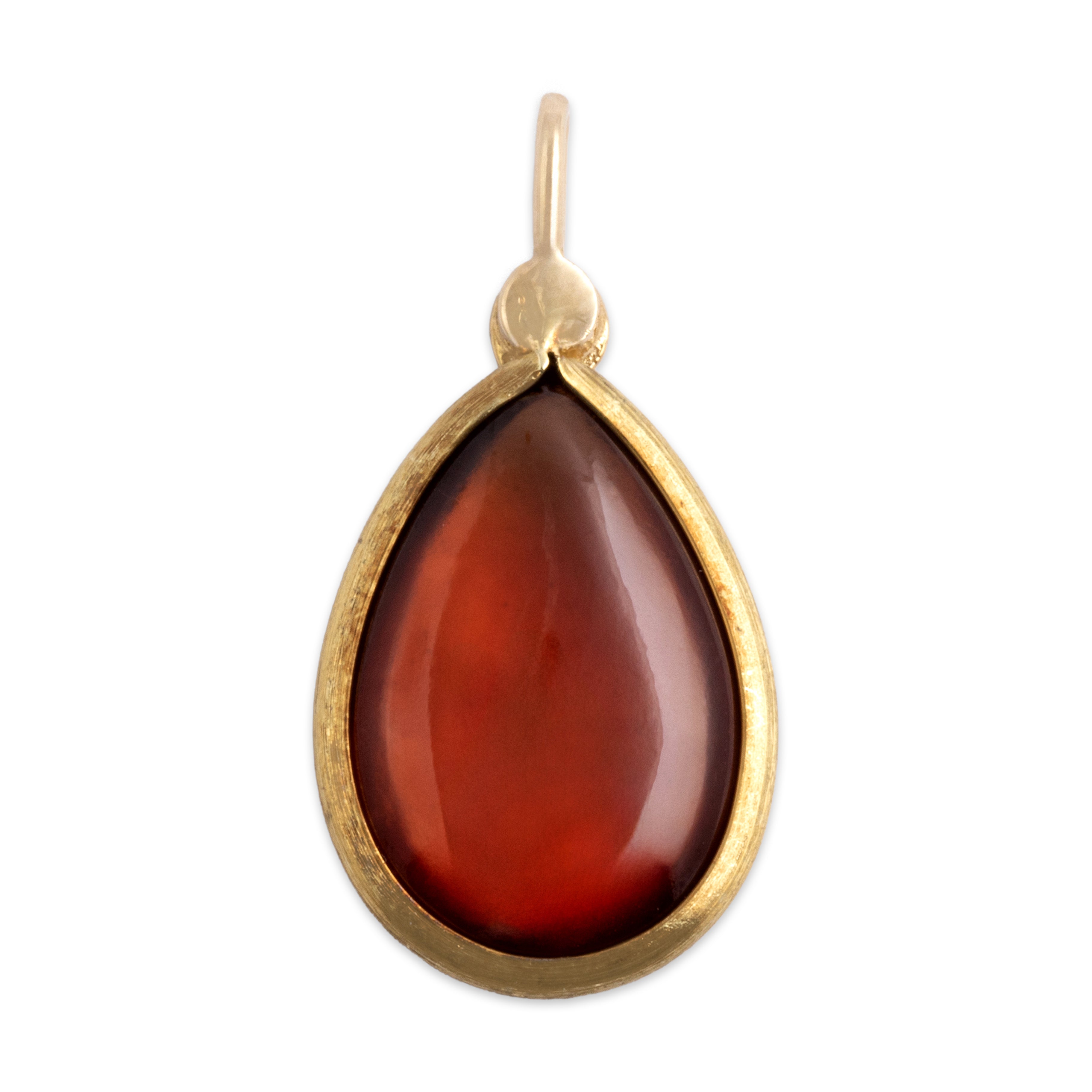 Vintage 14k Yellow Gold Amber White Sapphire Brushed Pear Bezel Pendant - Back view