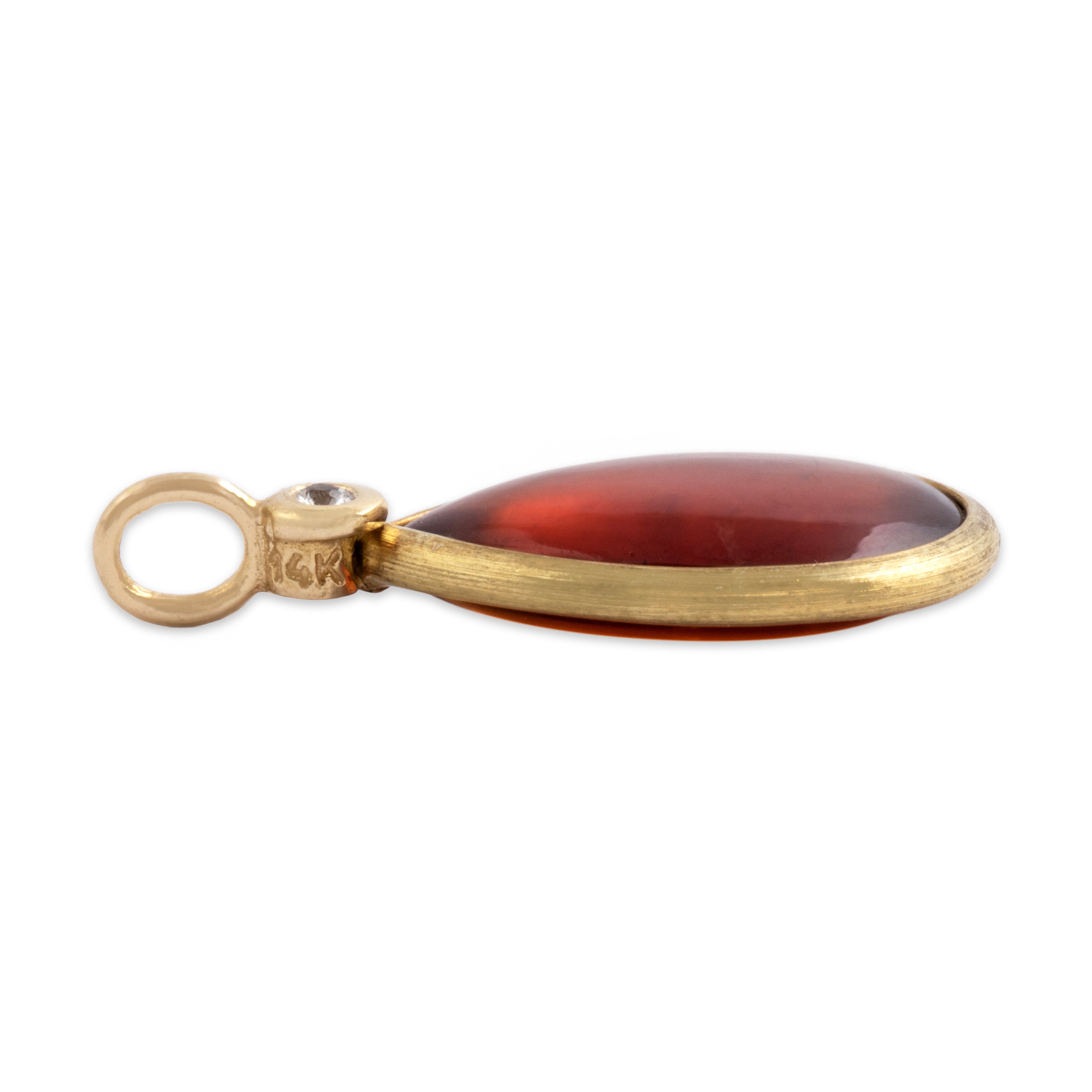 Vintage 14k Yellow Gold Amber White Sapphire Brushed Pear Bezel Pendant - Side view