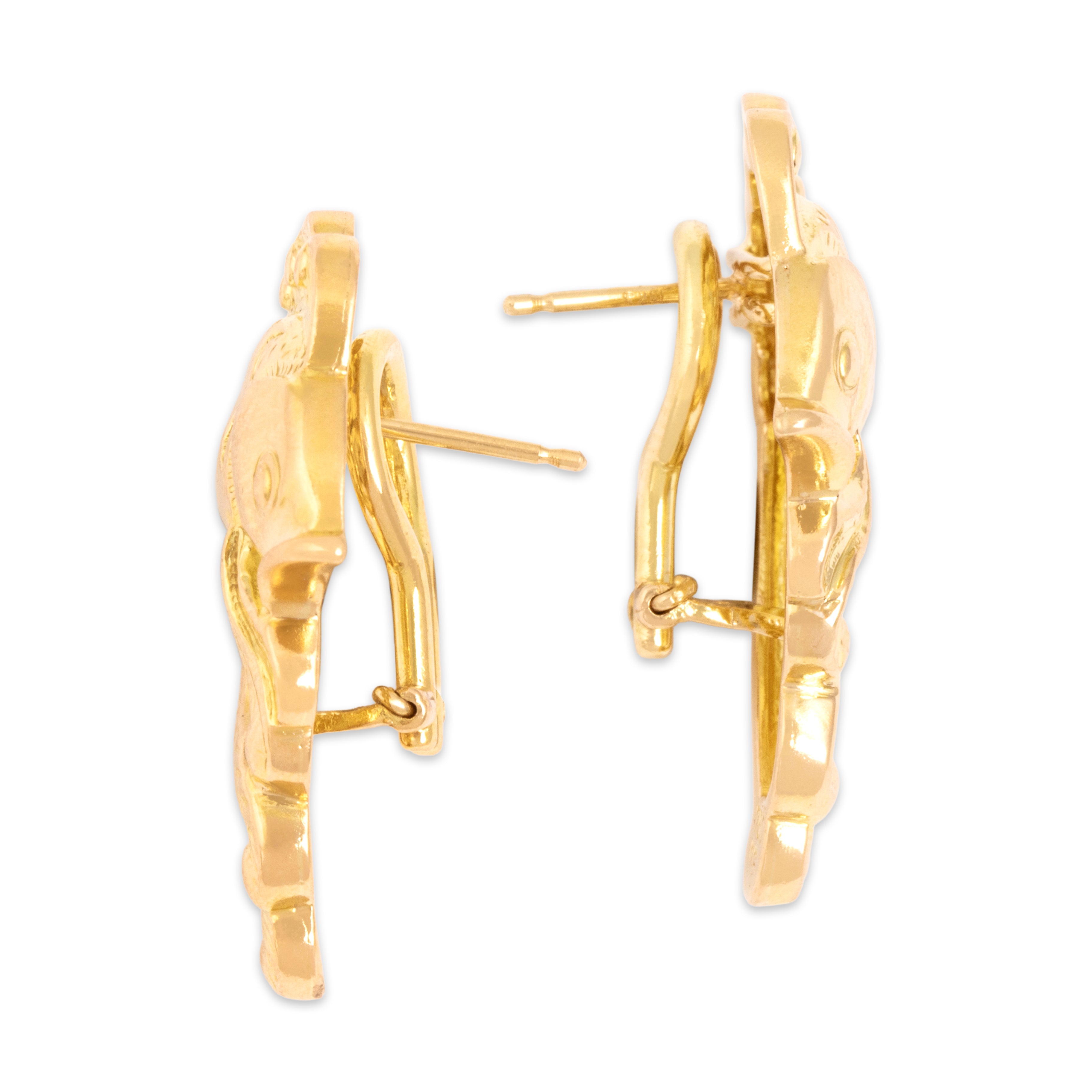 Vintage 18k Yellow & Rosy Yellow Gold Gurgling Fish Omega-Back Earrings - Side view