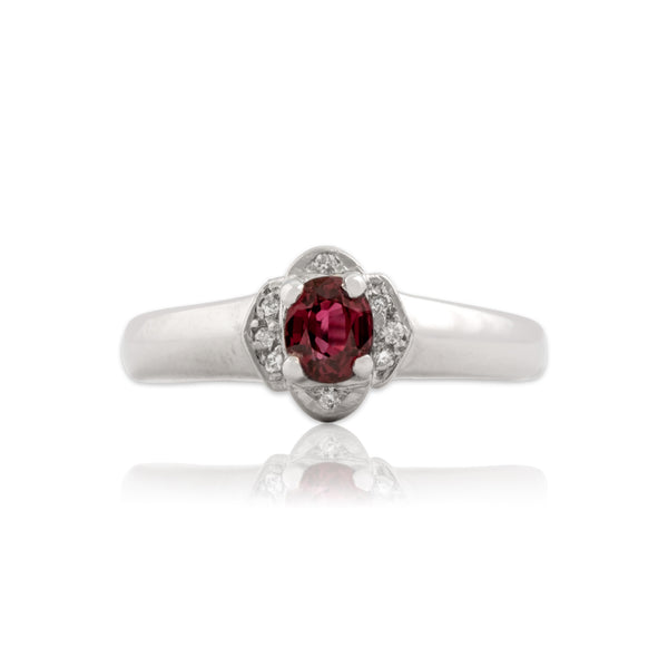 Vintage 14k White Gold Ruby Diamond Elegant Quatrefoil Halo Ring 5.75