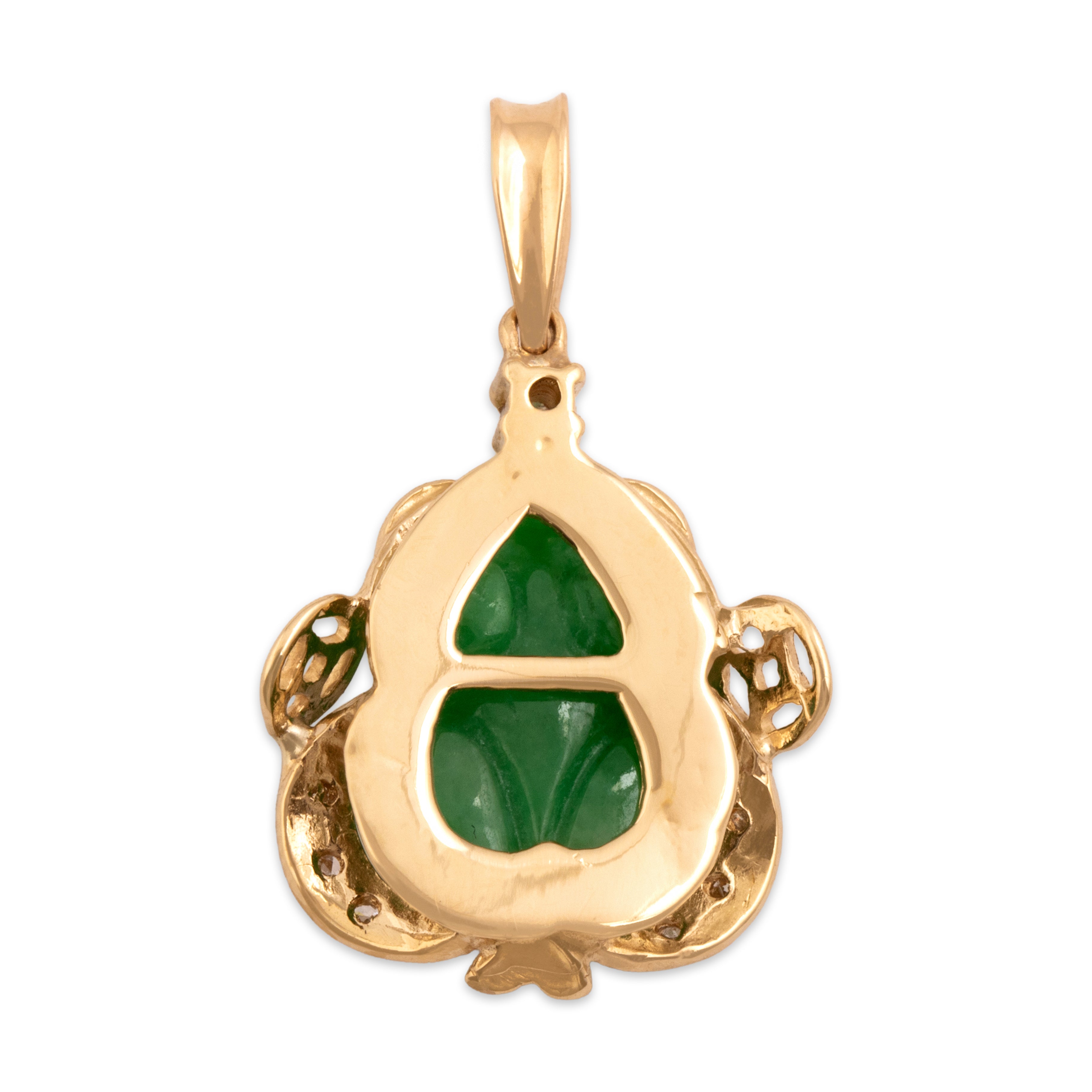 Vintage 18k Yellow Gold Diamond Jade Wonderful Carved Frog In A Chariot Pendant - Back view