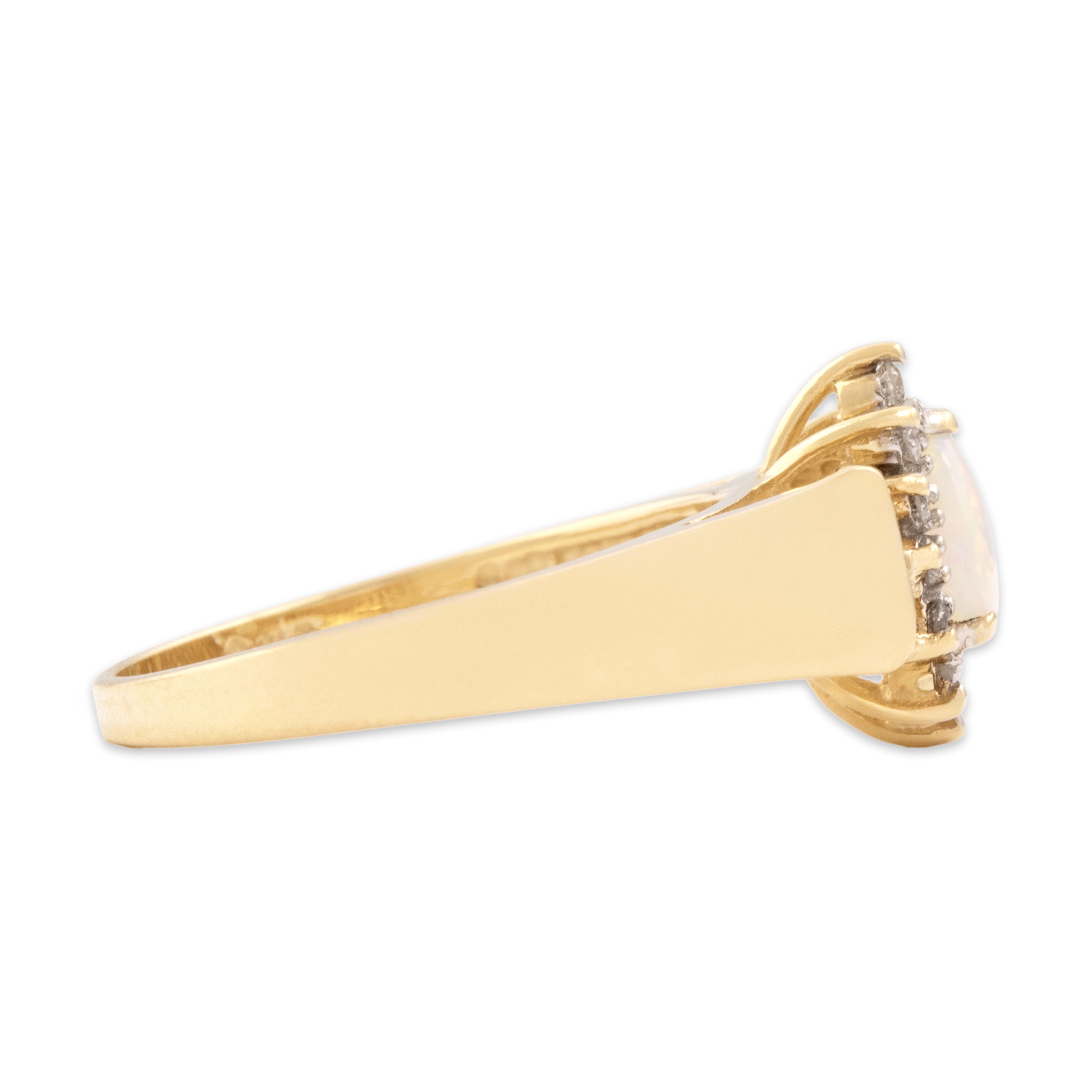 Vintage 14k Yellow Gold Opal Diamond Flashing Pear Halo Ring - Side view