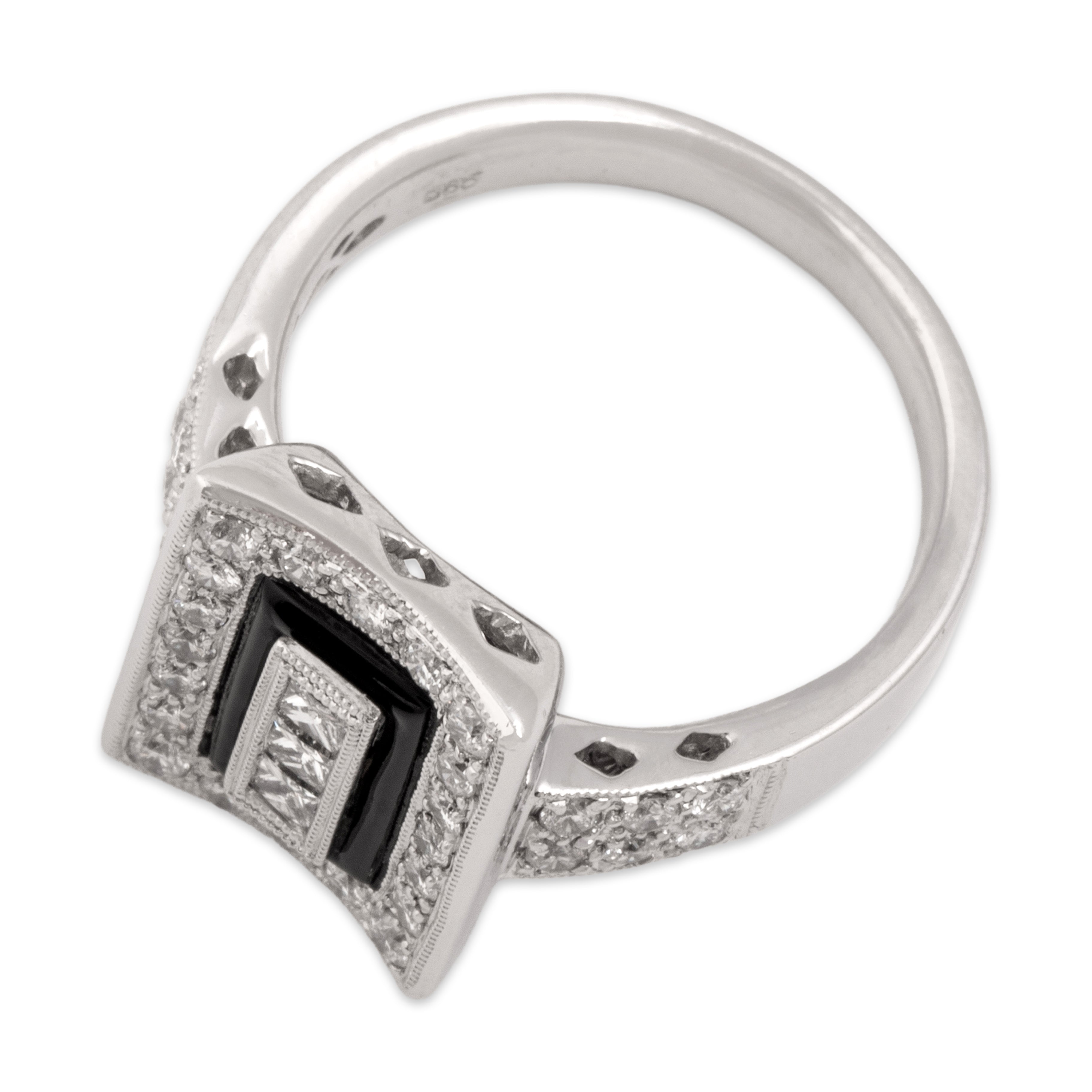 Vintage 14k White Gold .68cttw Diamond Onyx Dazzling Art Deco Style Ring - Overall view