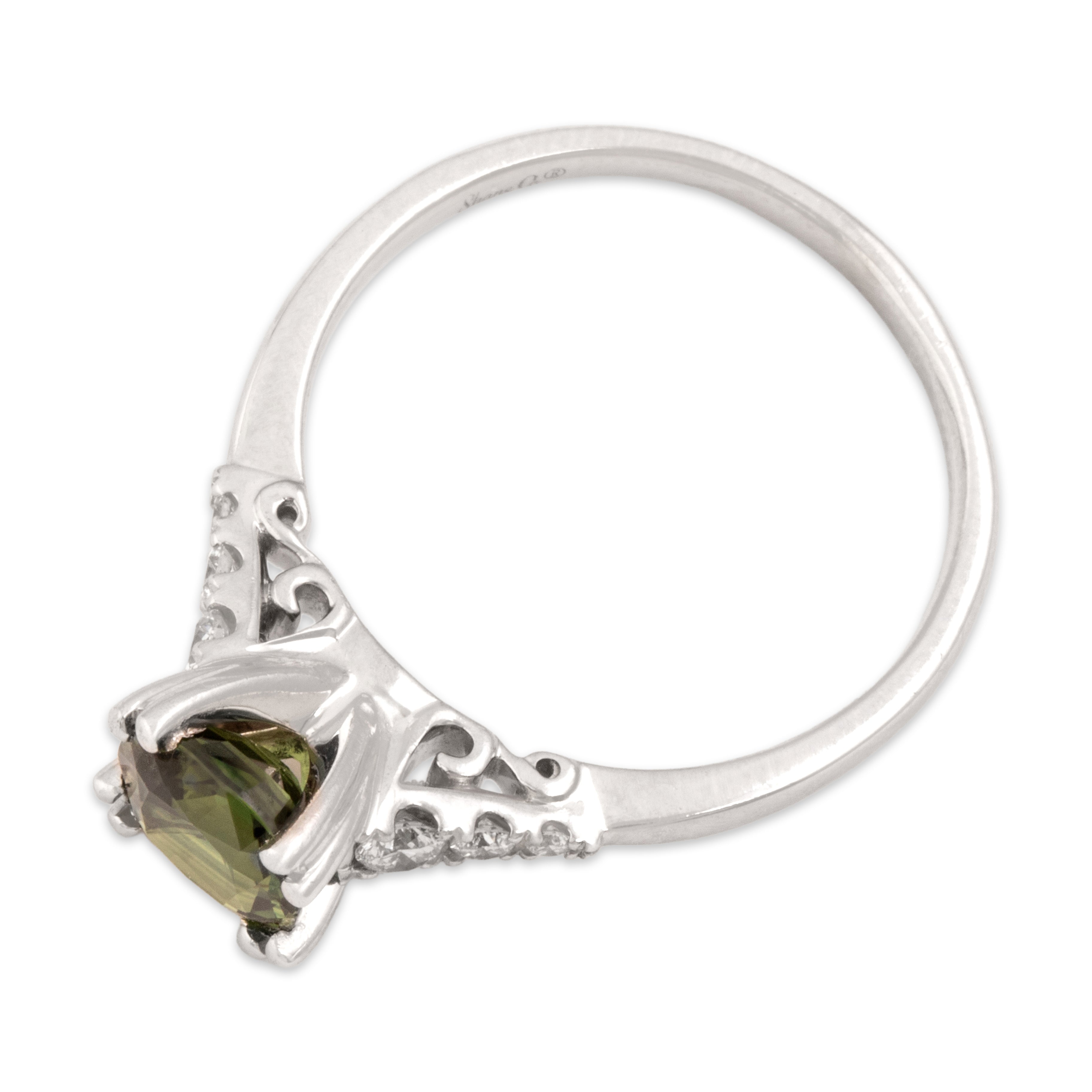 Estate 14k White Gold 1.4ct Green Sapphire Diamond Stunning Cushion Ring - Overall view