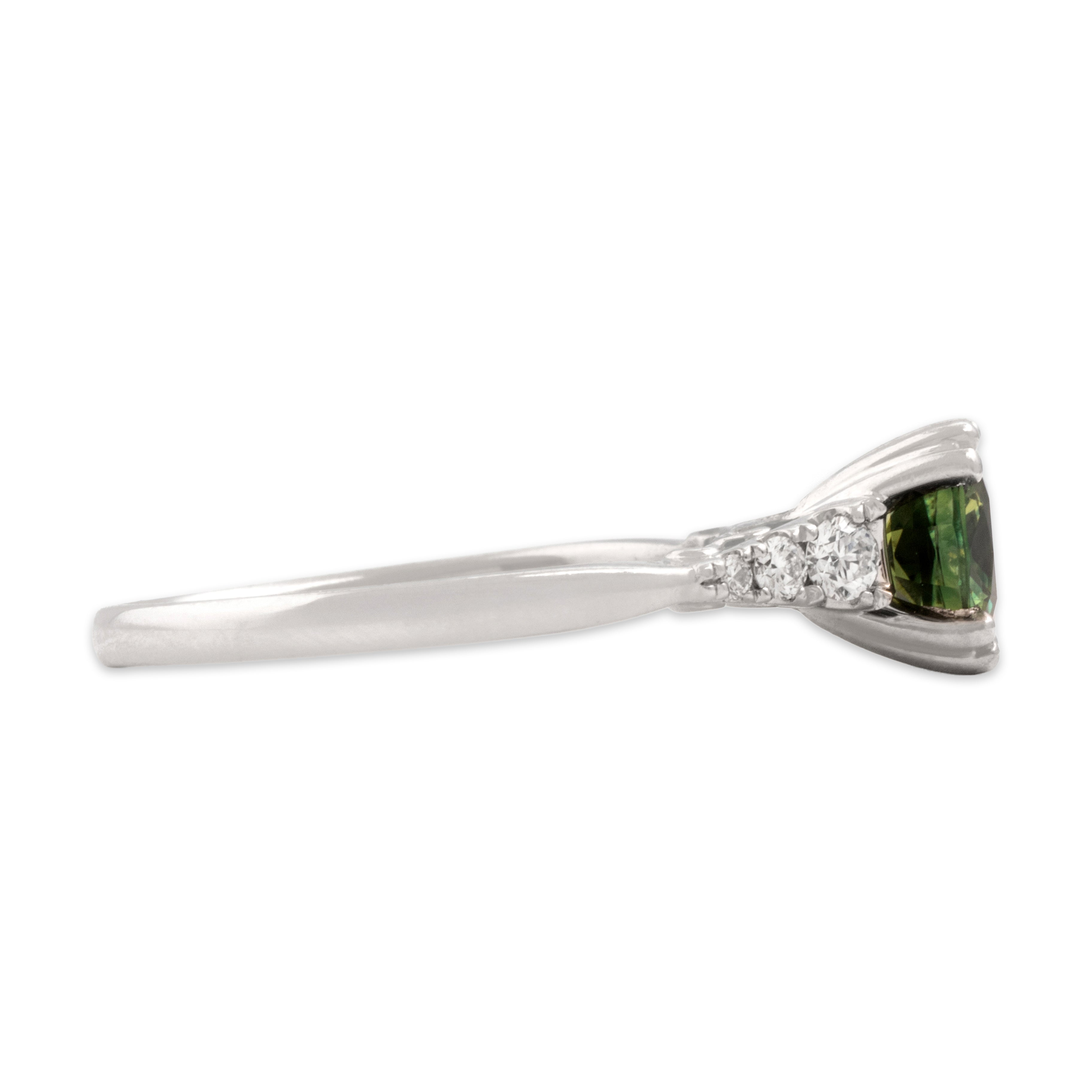 Estate 14k White Gold 1.4ct Green Sapphire Diamond Stunning Cushion Ring - Side view