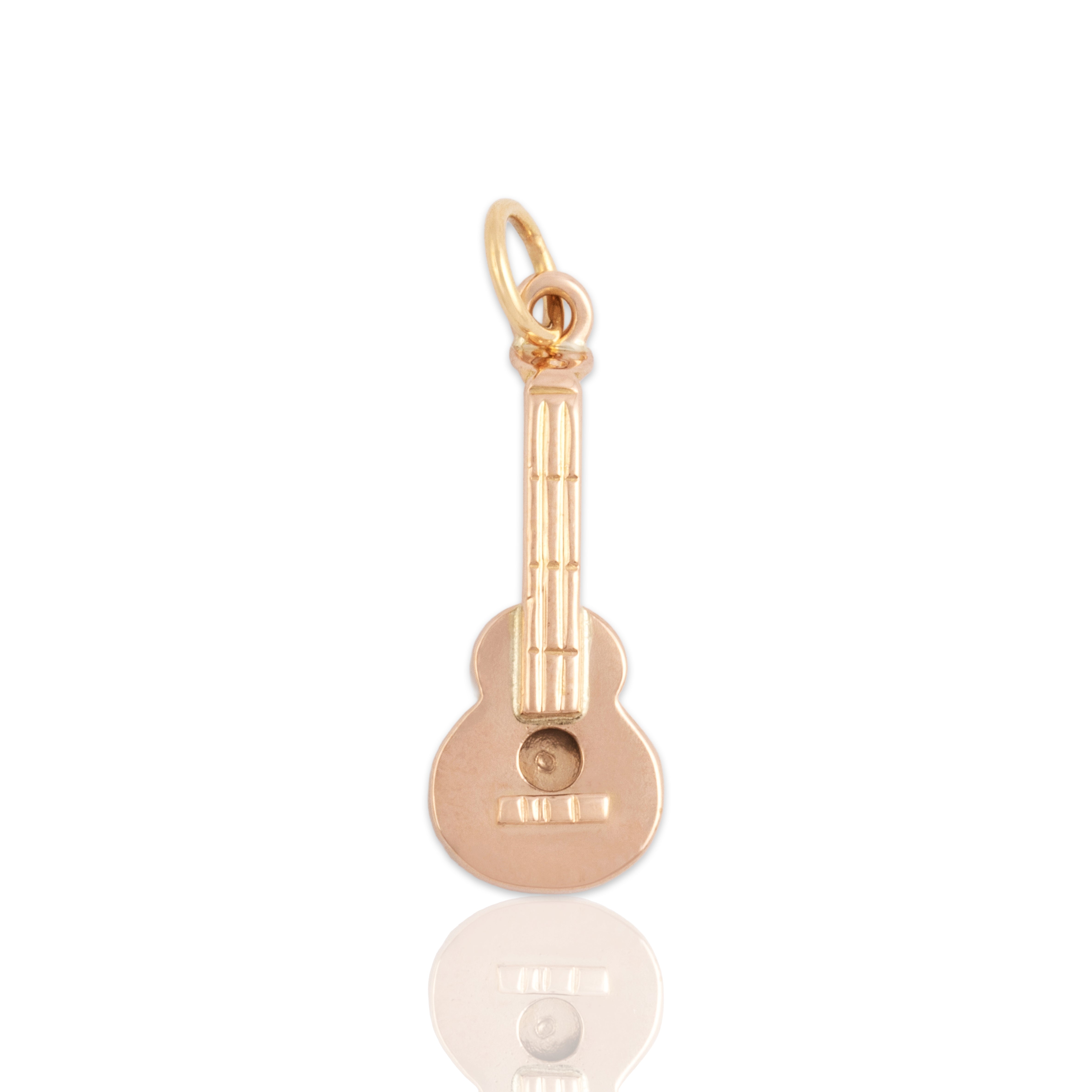 Vintage Lightweight 18k Rosy Yellow & Yellow Gold Cute Acoustic Guitar Charm / Pendant - Close-up view