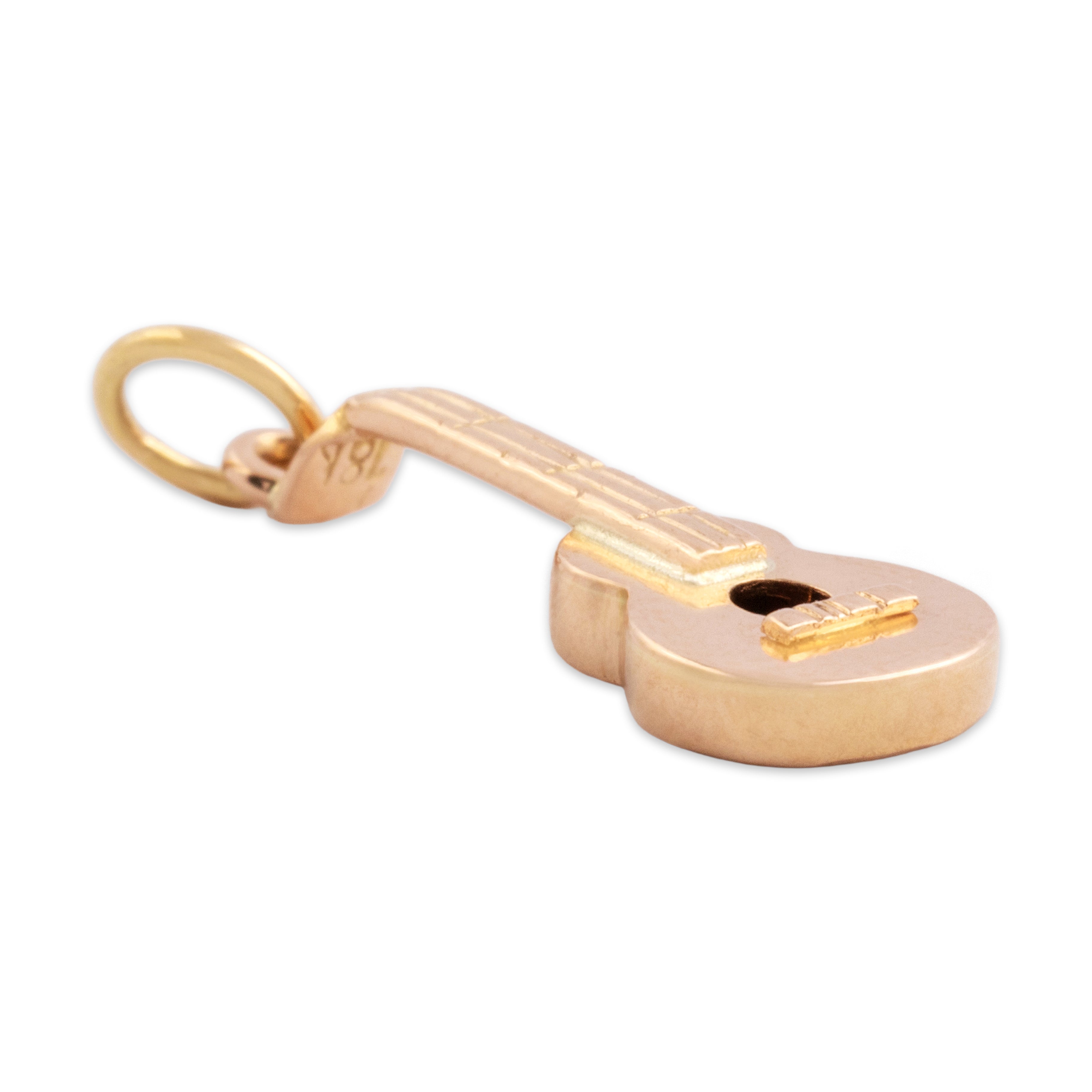Vintage Lightweight 18k Rosy Yellow & Yellow Gold Cute Acoustic Guitar Charm / Pendant - Side view