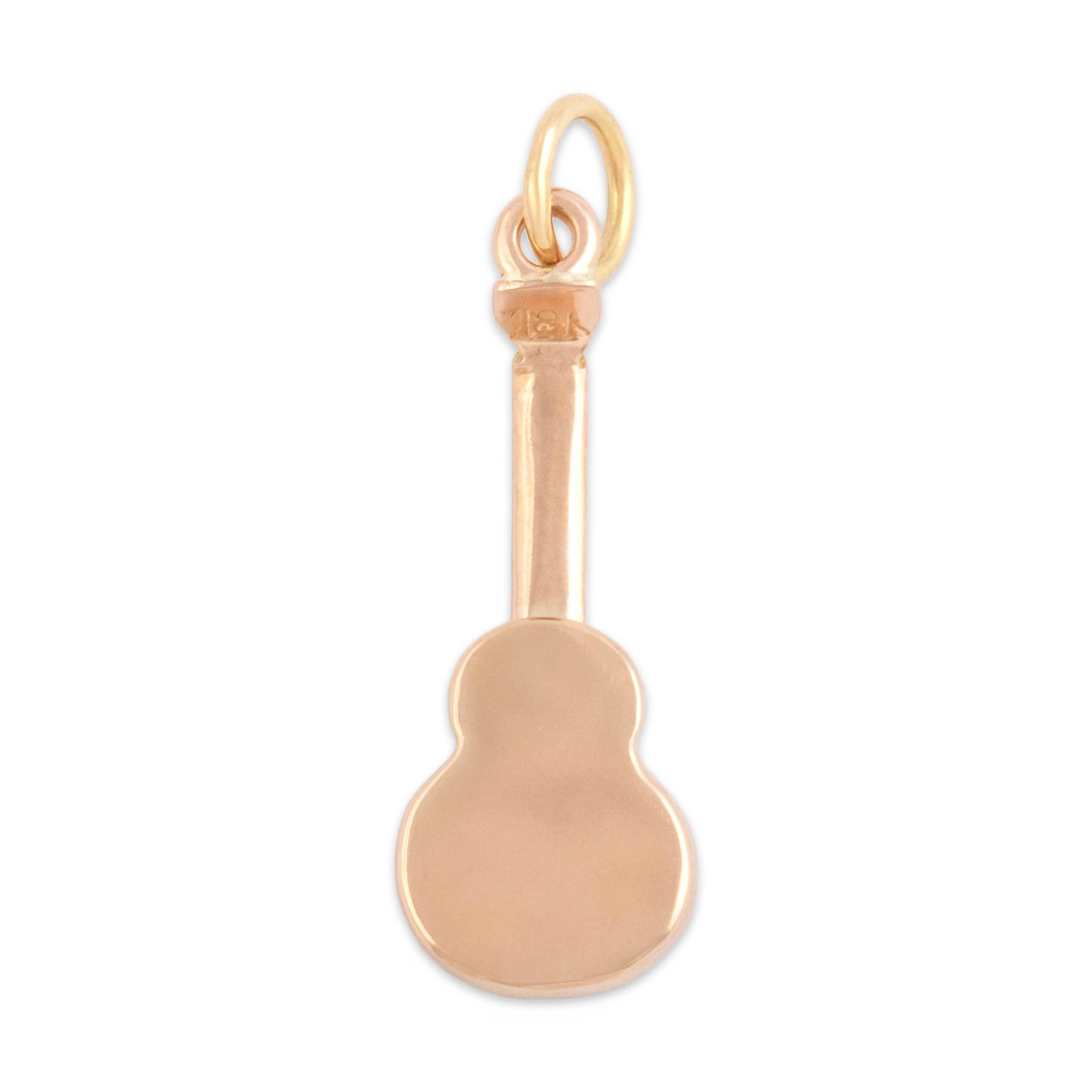 Vintage Lightweight 18k Rosy Yellow & Yellow Gold Cute Acoustic Guitar Charm / Pendant - Back view