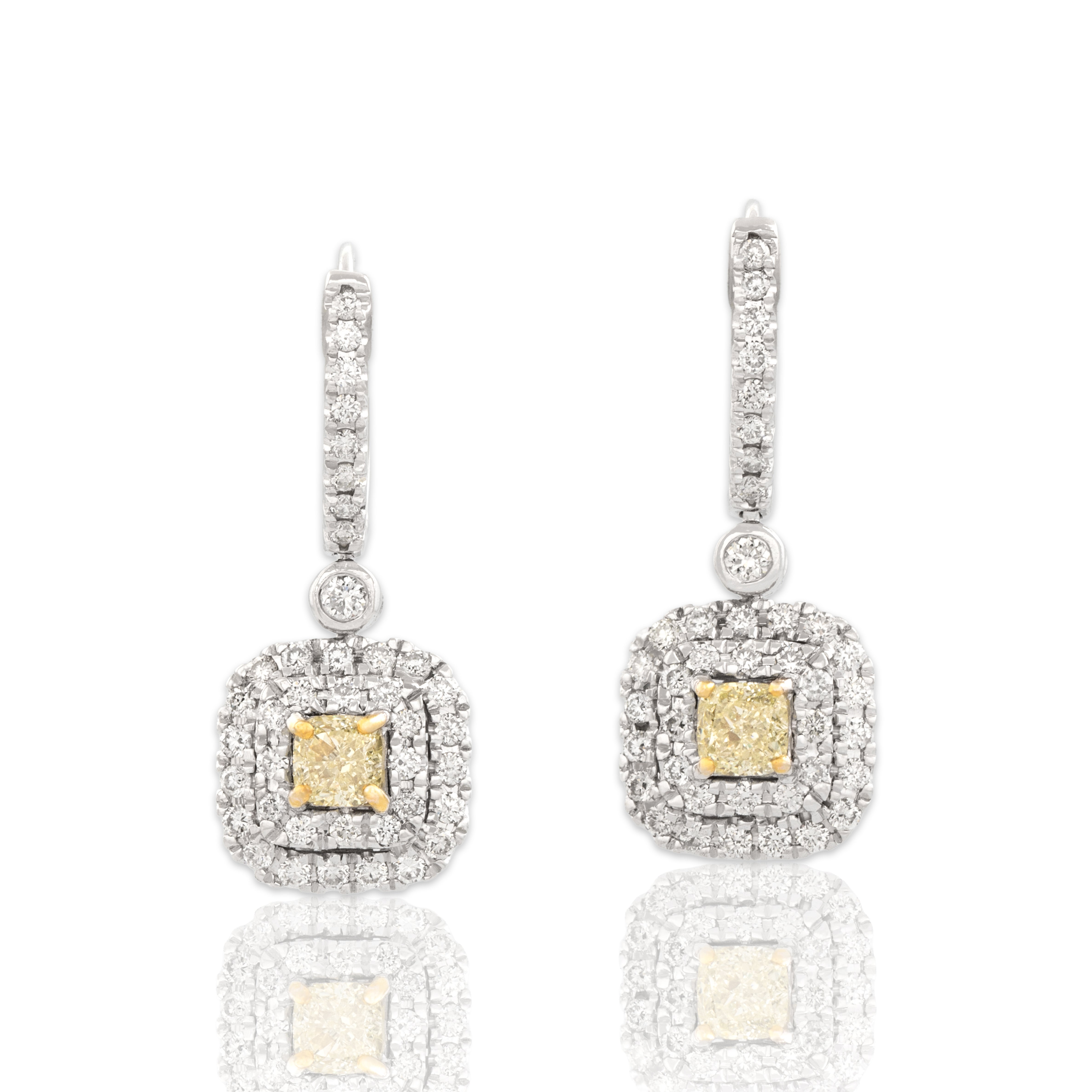 Estate 14k White & Yellow Gold .88cttw White & Yellow Diamond Dangle Earrings