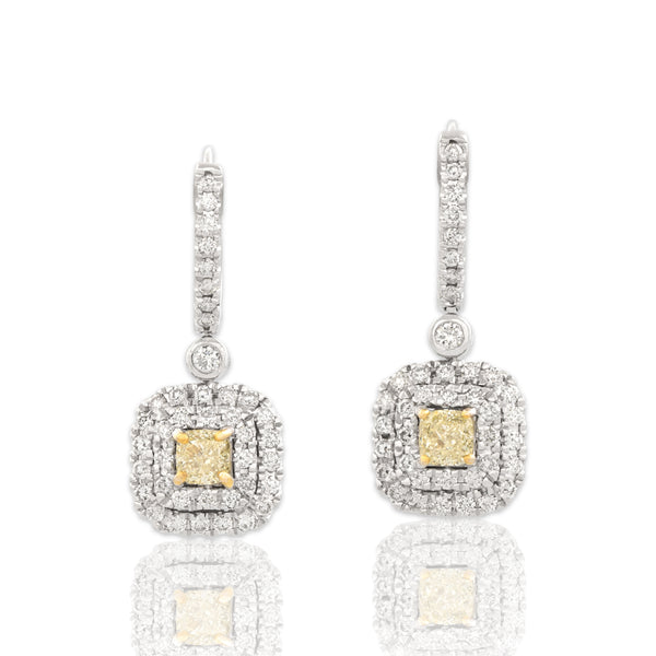 Estate 14k White & Yellow Gold .88cttw White & Yellow Diamond Dangle Earrings