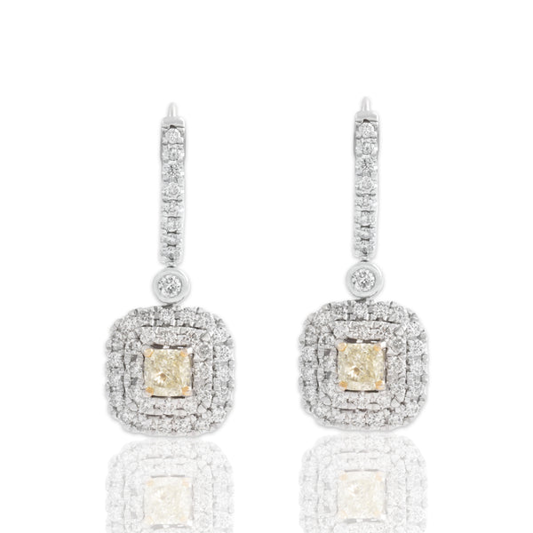 Estate 14k White & Yellow Gold .88cttw White & Yellow Diamond Dangle Earrings