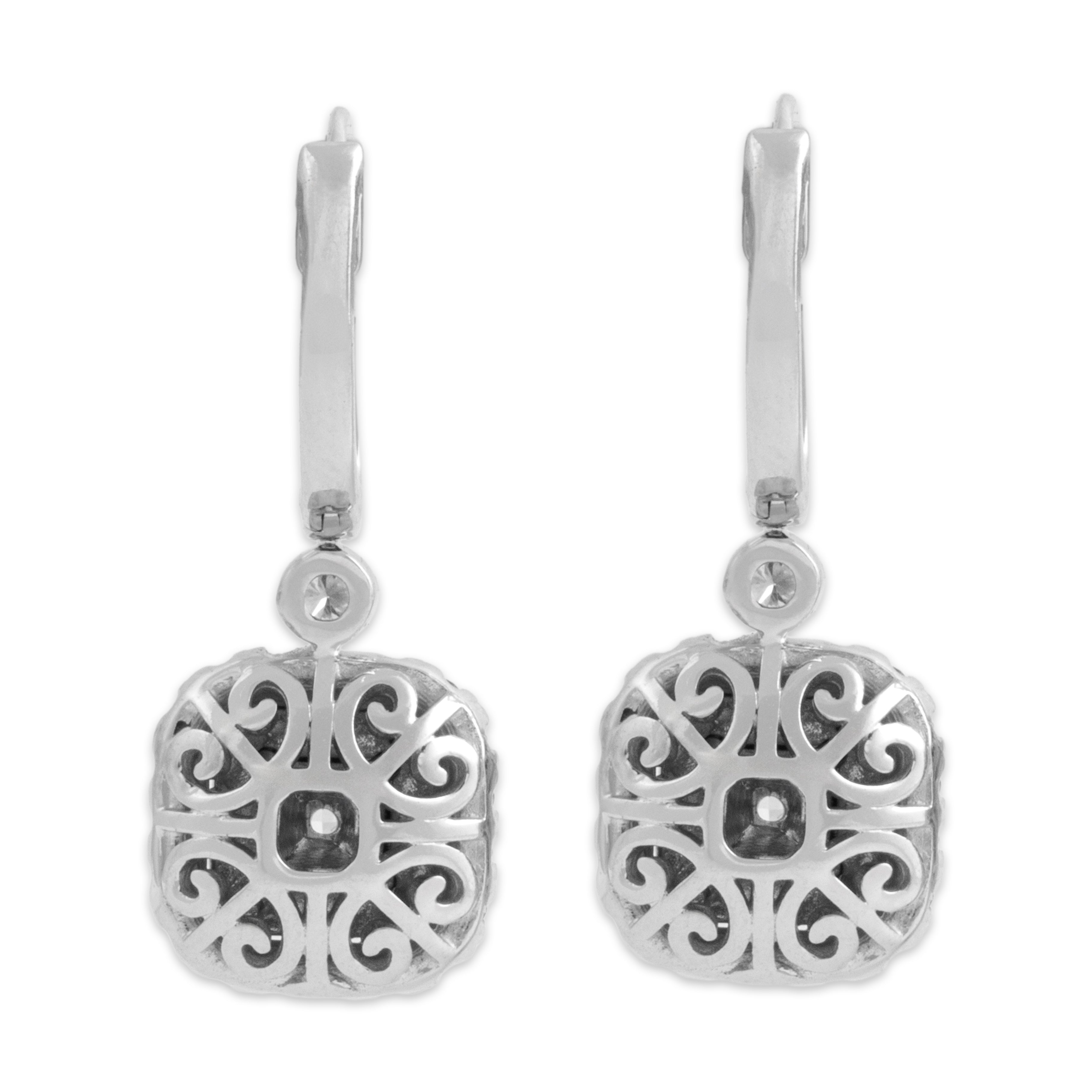 Estate 14k White & Yellow Gold .51cttw White Diamond Yellow Diamond Incredible Glittering Cushion Dangle Earrings - Back view
