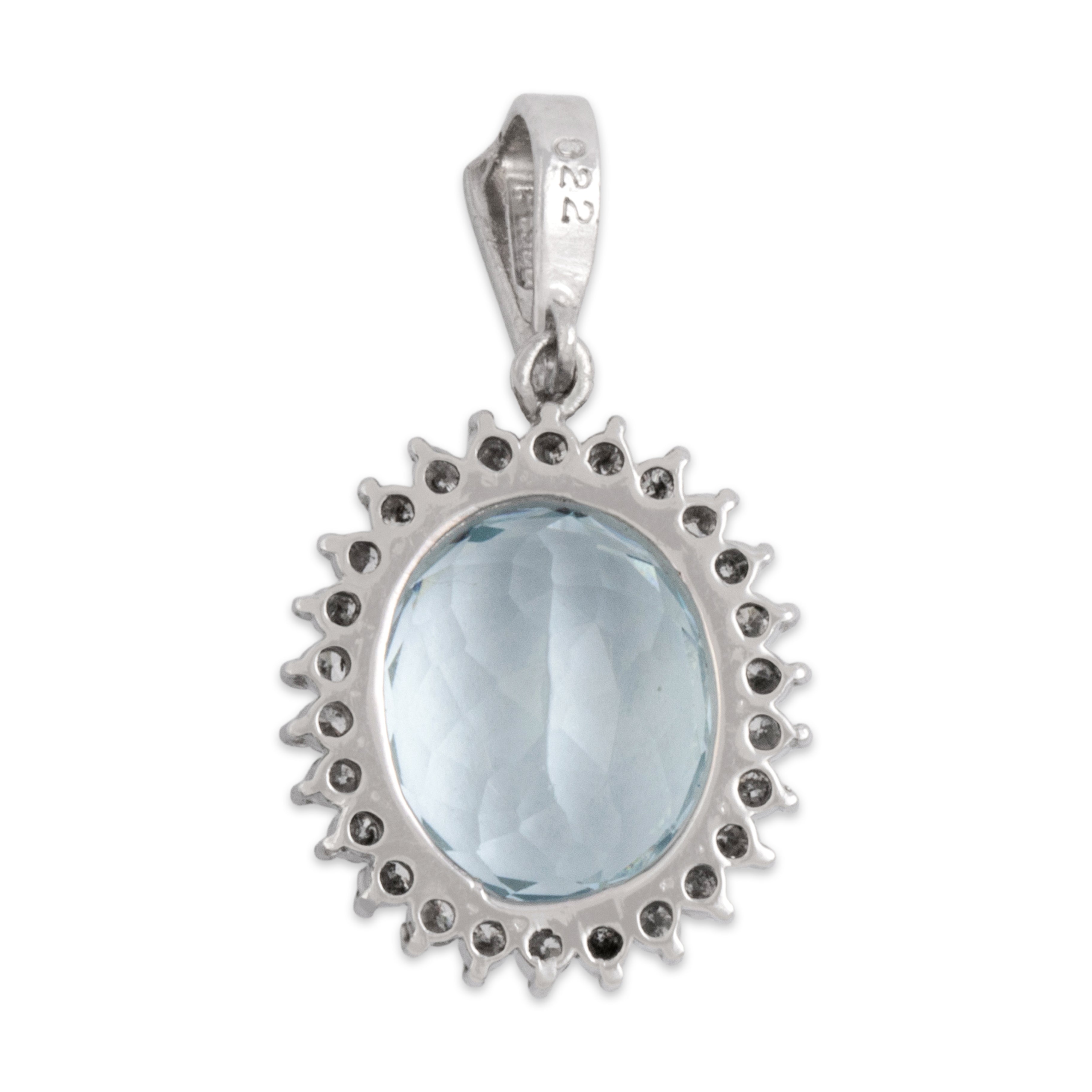 Vintage Platinum 2.92ct Aquamarine Diamond Icy Oval Halo Pendant - Back view