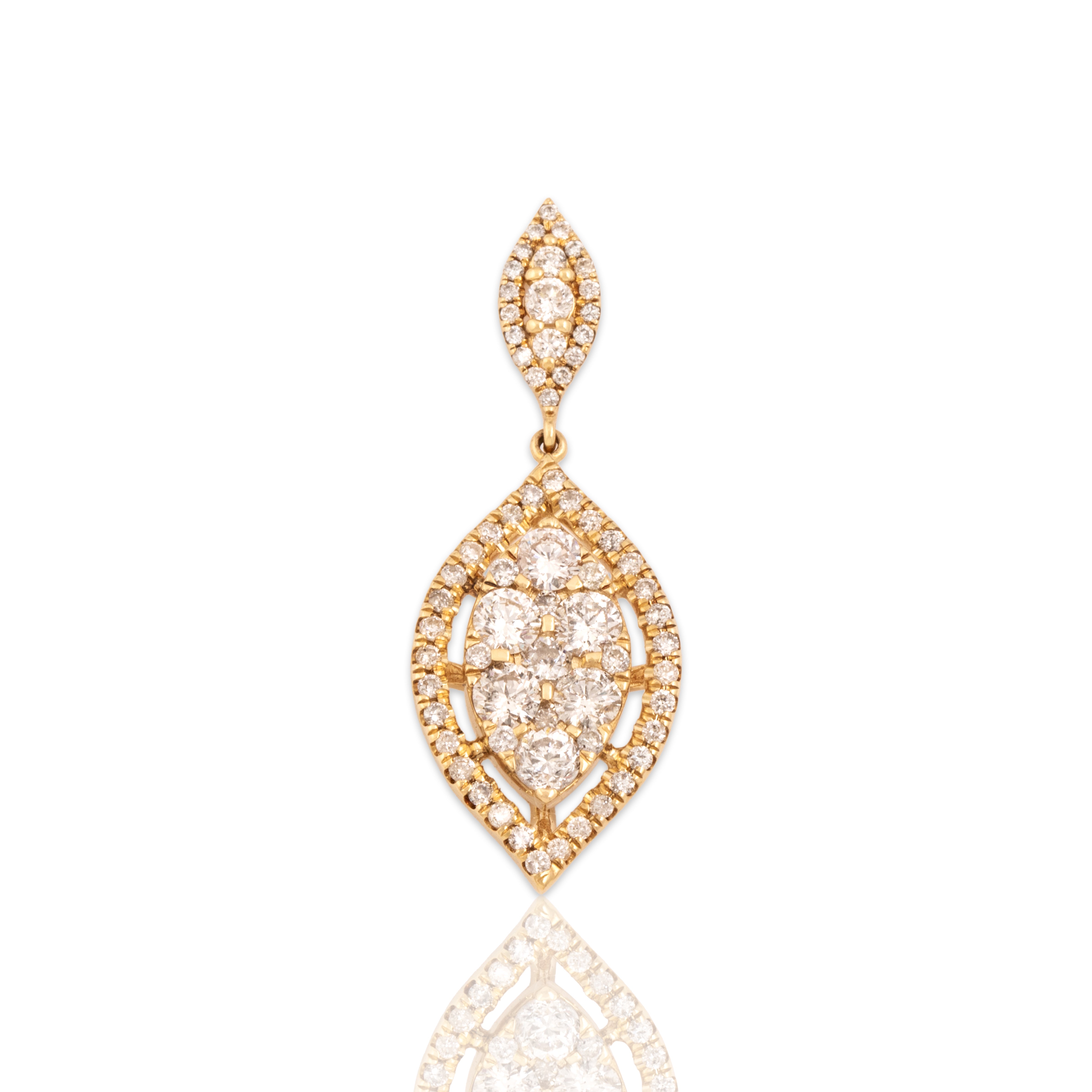 Vintage 14k Yellow Gold .74cttw Diamond Sparkling Tiered Leaf Cluster Slide Pendant - Close-up view