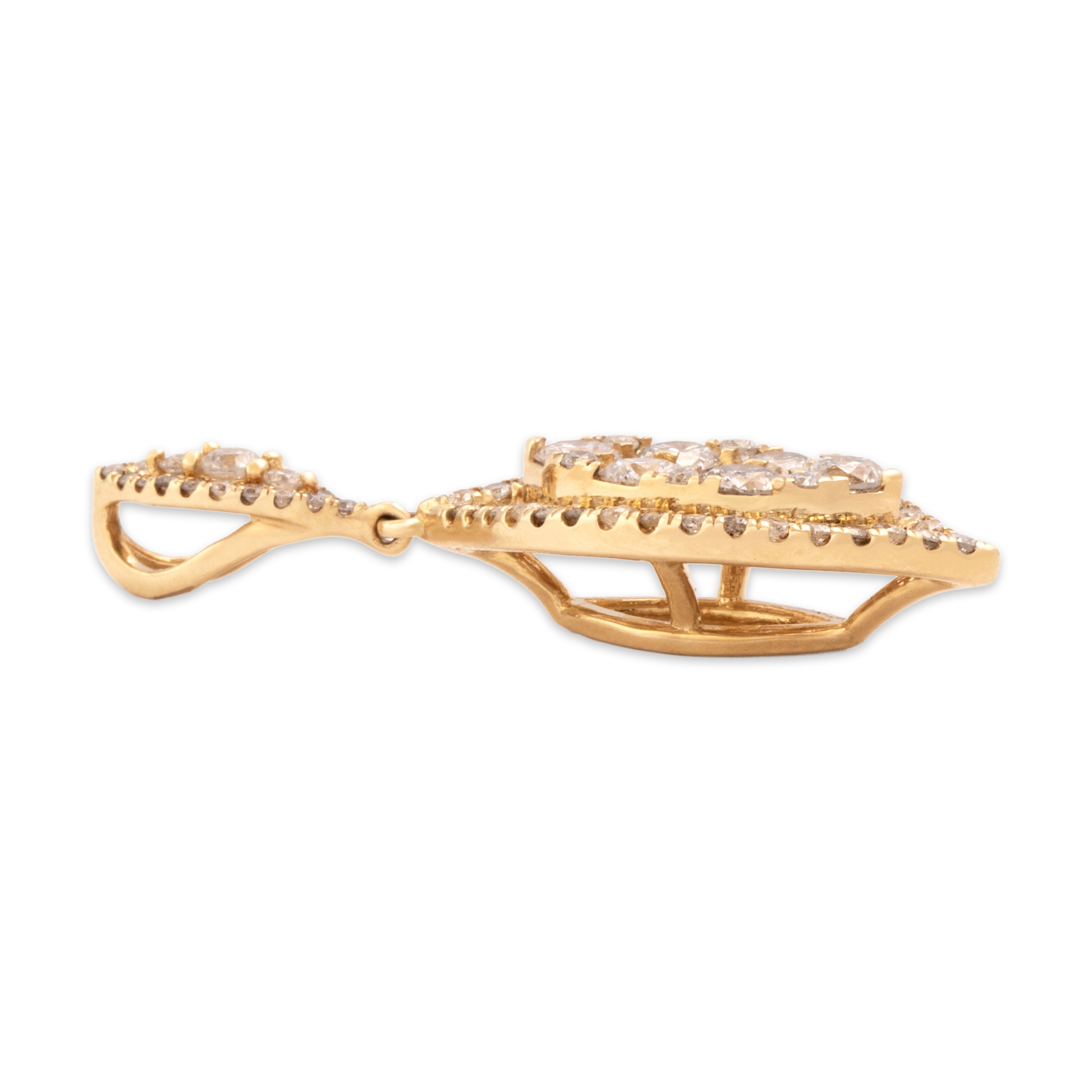 Vintage 14k Yellow Gold .74cttw Diamond Sparkling Tiered Leaf Cluster Slide Pendant - Side view