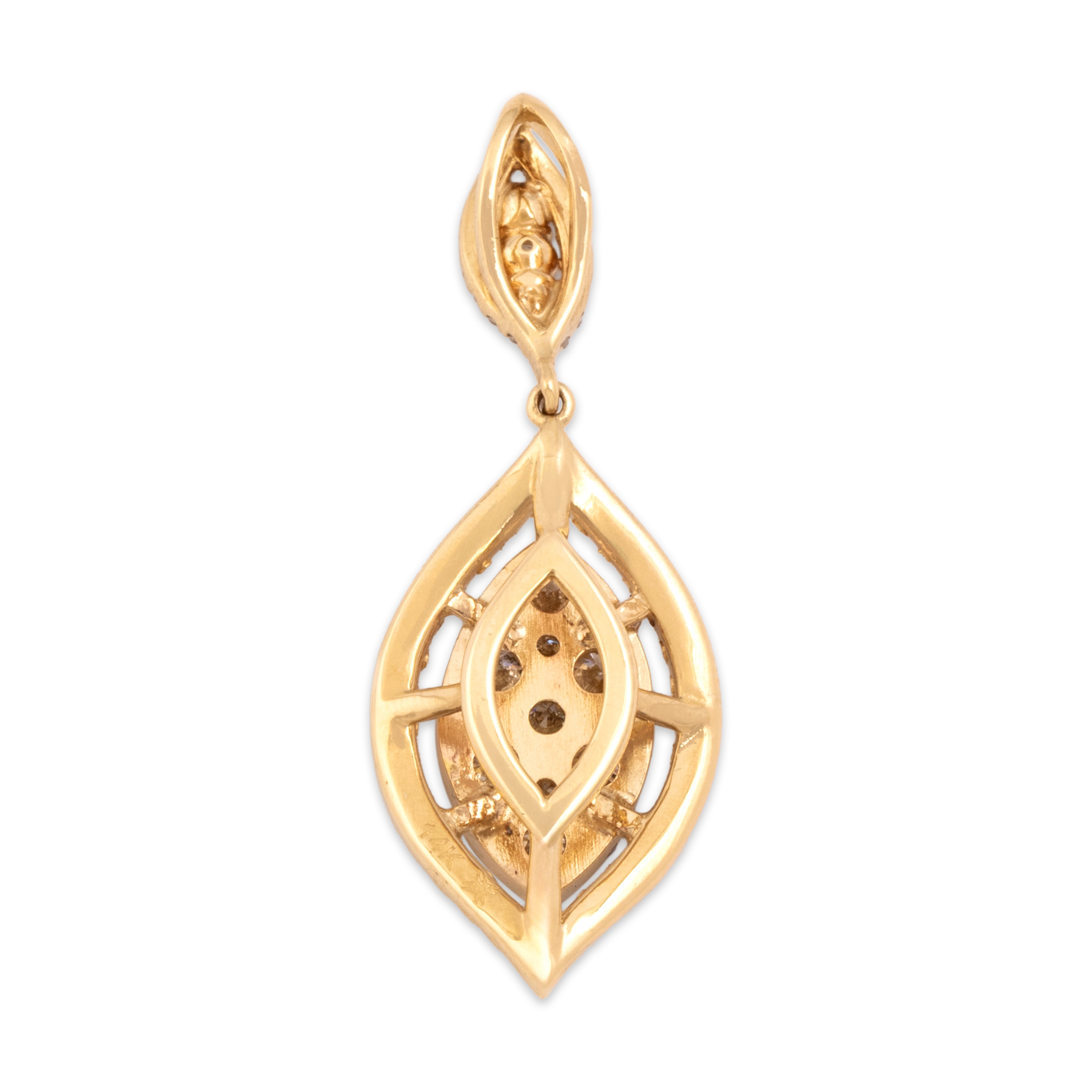 Vintage 14k Yellow Gold .74cttw Diamond Sparkling Tiered Leaf Cluster Slide Pendant - Back view