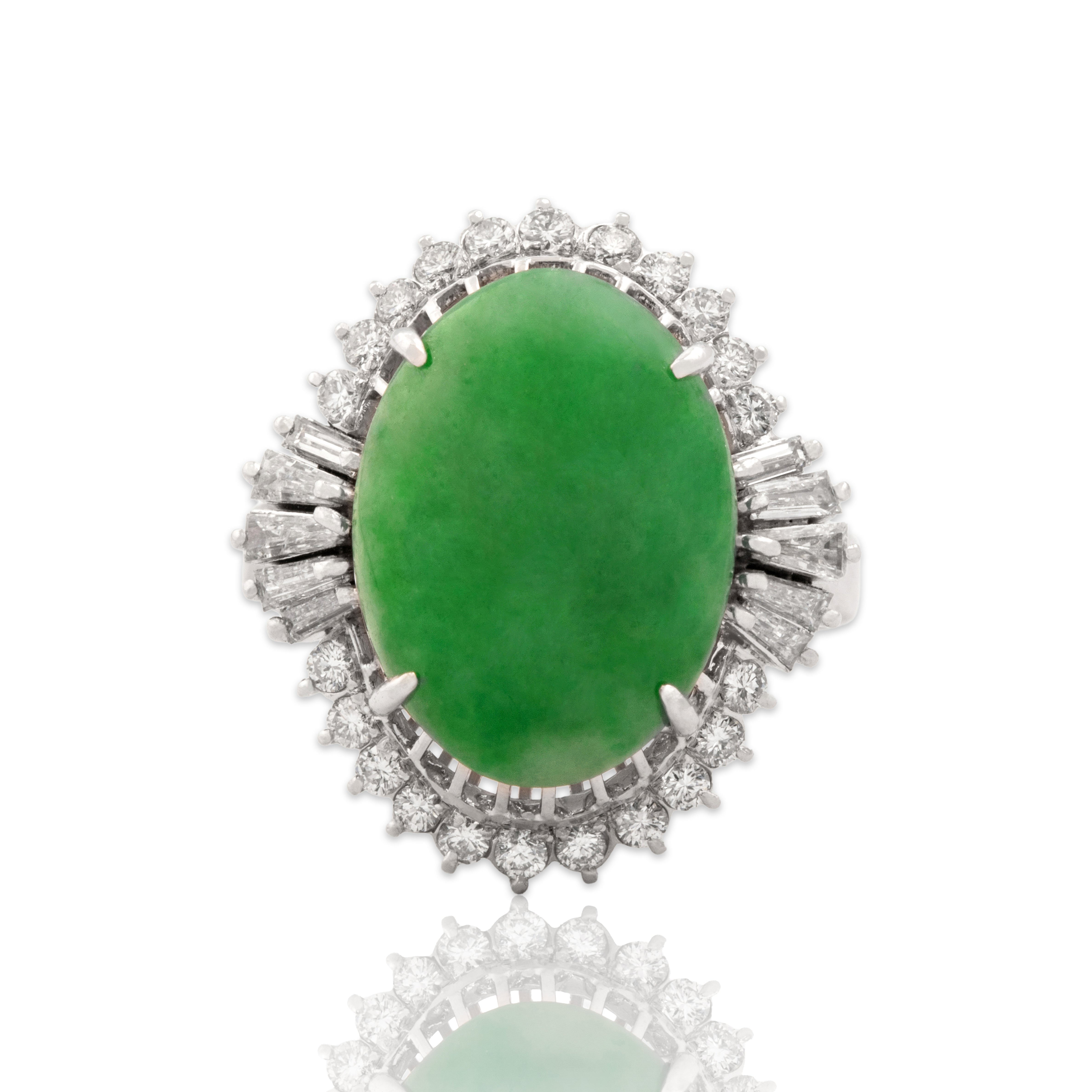 Vintage 14k White Gold 3.74ct Jade .57cttw Diamond Fantastic Multi-Cut Ring 7.00