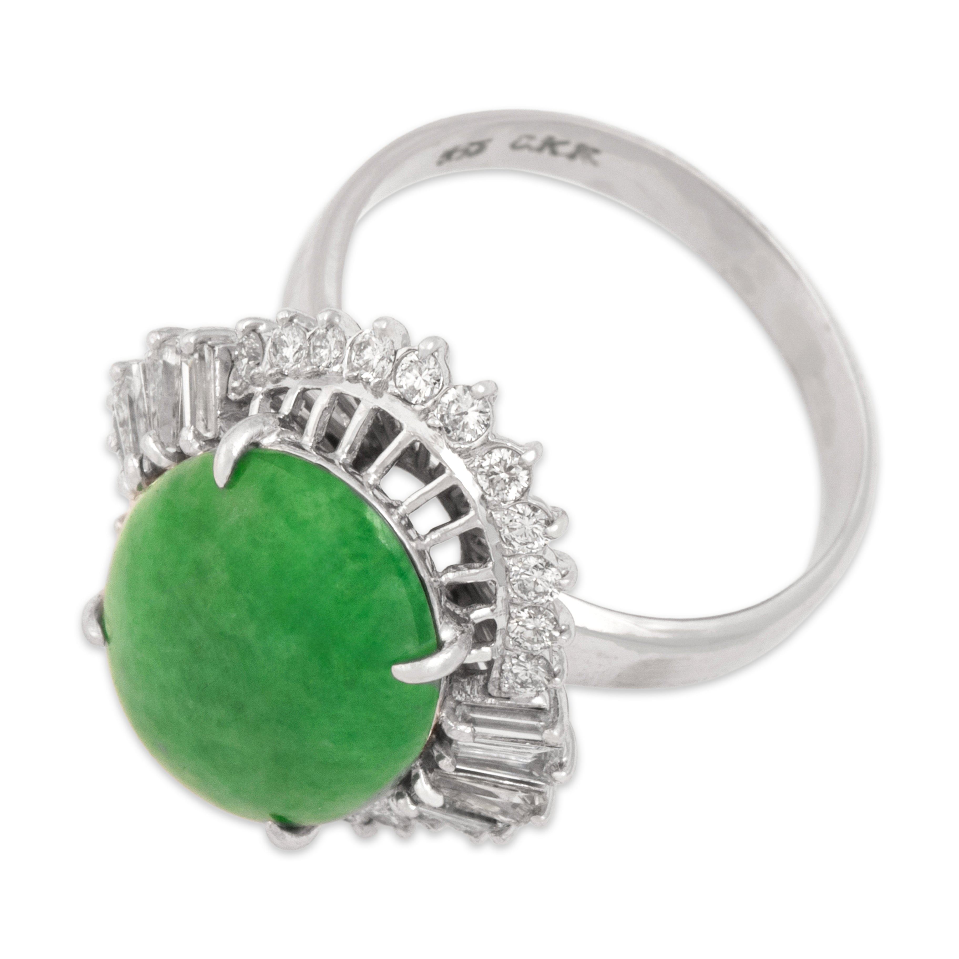 Vintage 14k White Gold 3.74ct Jade .57cttw Diamond Fantastic Multi-Cut Ring 7.00