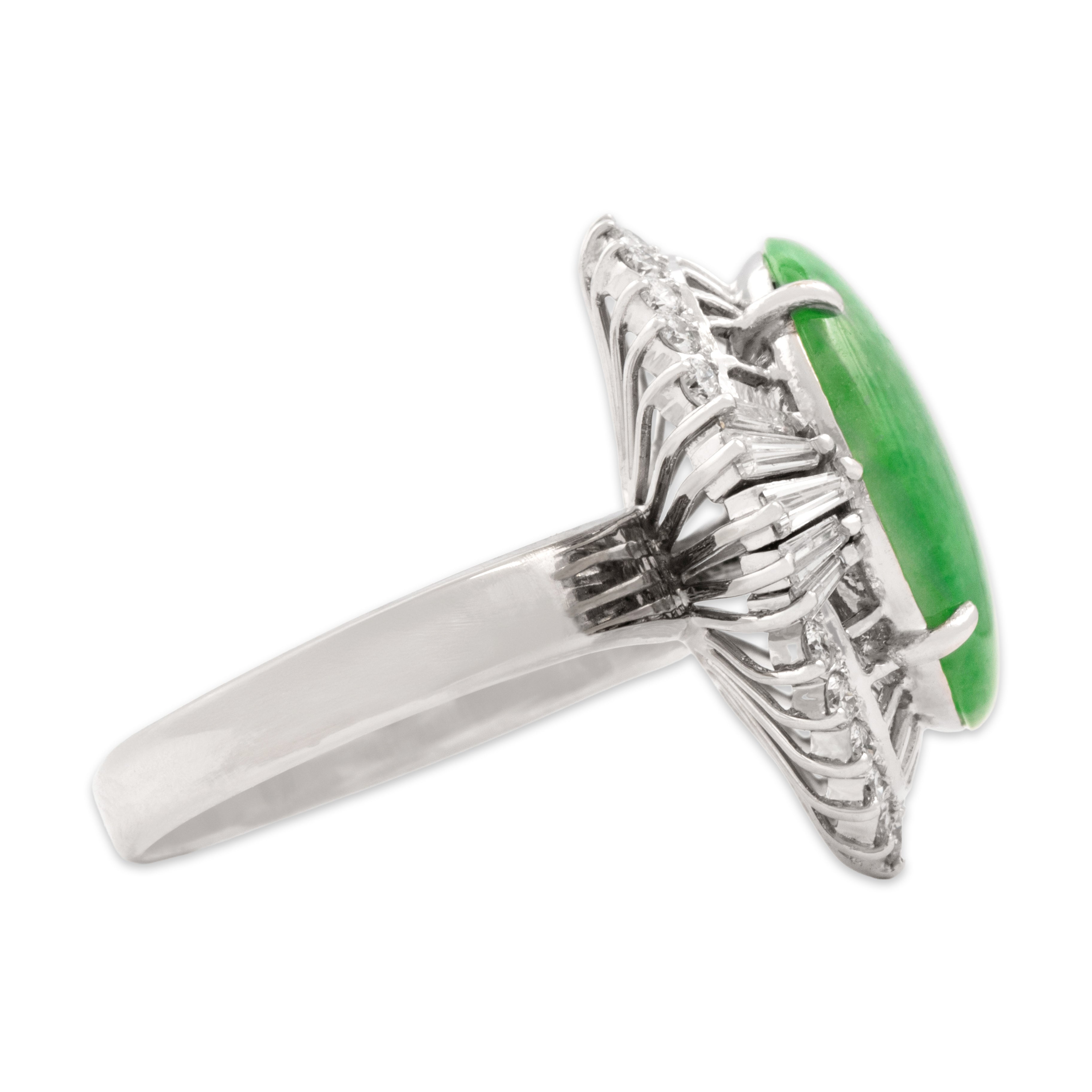 Vintage 14k White Gold 3.74ct Jade .57cttw Diamond Fantastic Multi-Cut Ring 7.00