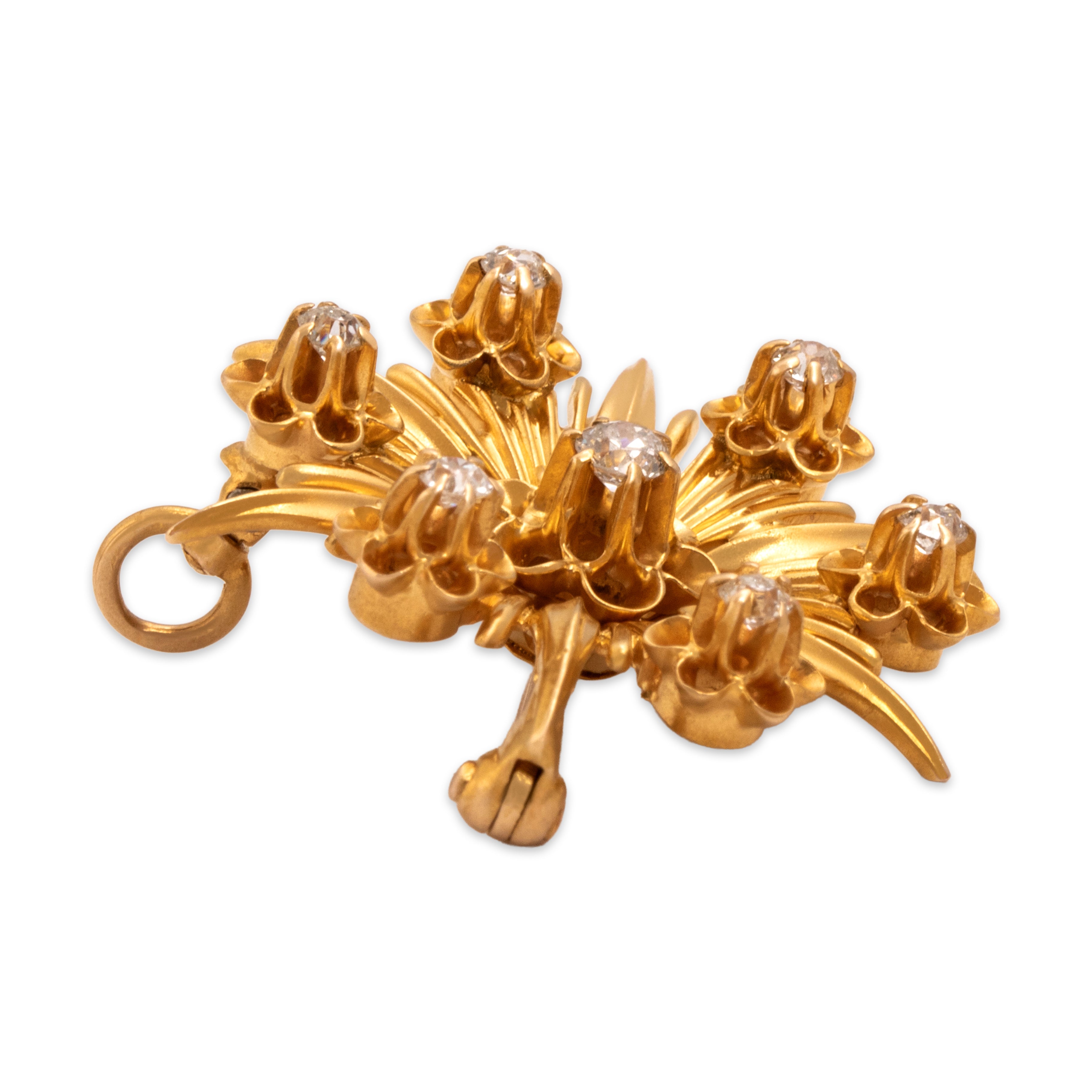 Vintage 14k Yellow Gold Old Mine Cut Diamond Splendid Buttercup Starburst Pin / Pendant - Side view