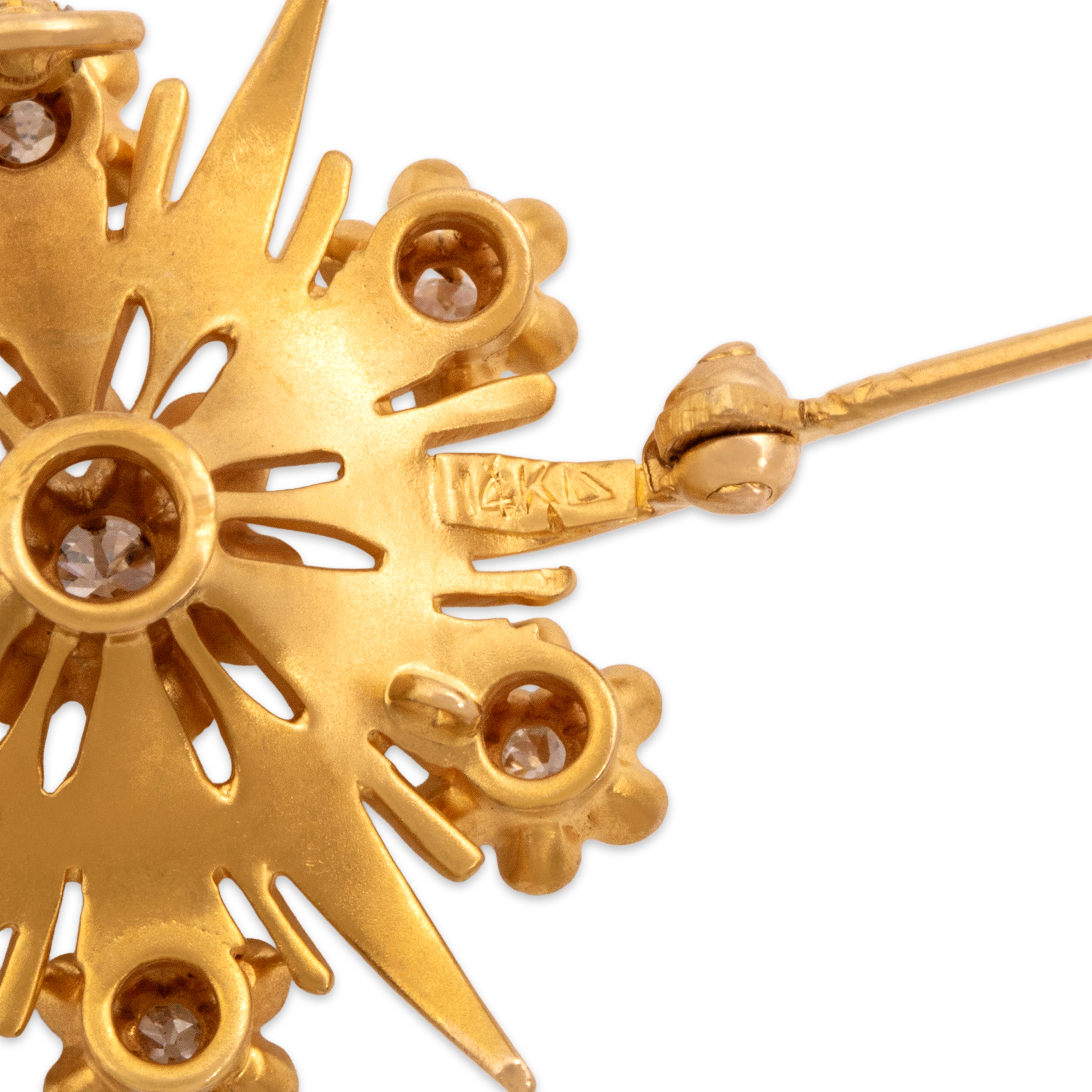 Vintage 14k Yellow Gold Old Mine Cut Diamond Splendid Buttercup Starburst Pin / Pendant - Hallmark view