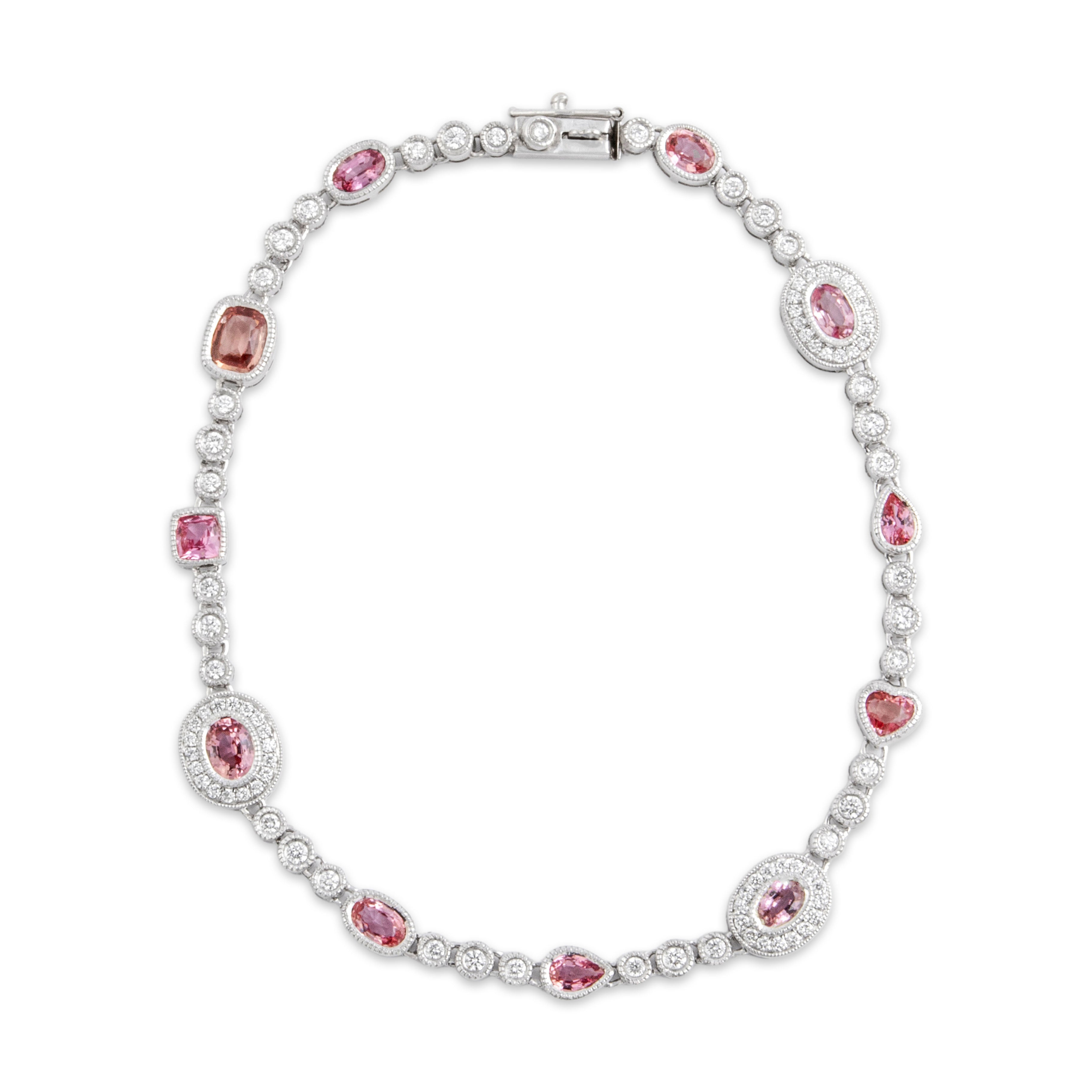 Vintage 18k & 14k White Gold 2.44cttw Pink Sapphire .7cttw Diamond Bracelet 7.25