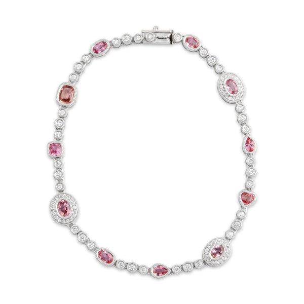 Vintage 18k & 14k White Gold 2.44cttw Pink Sapphire .7cttw Diamond Bracelet 7.25"