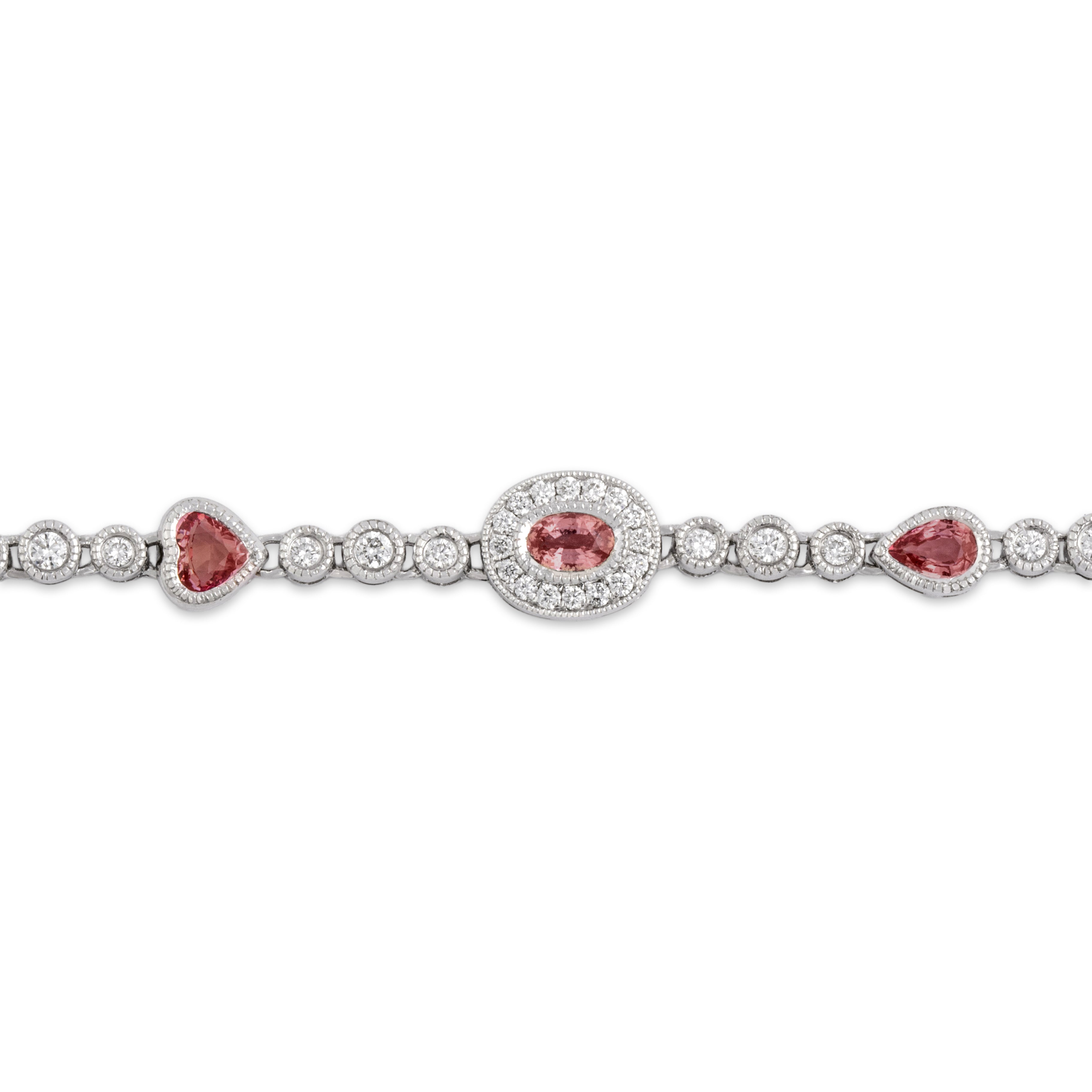 Vintage 18k & 14k White Gold 2.44cttw Pink Sapphire .7cttw Diamond Bracelet 7.25