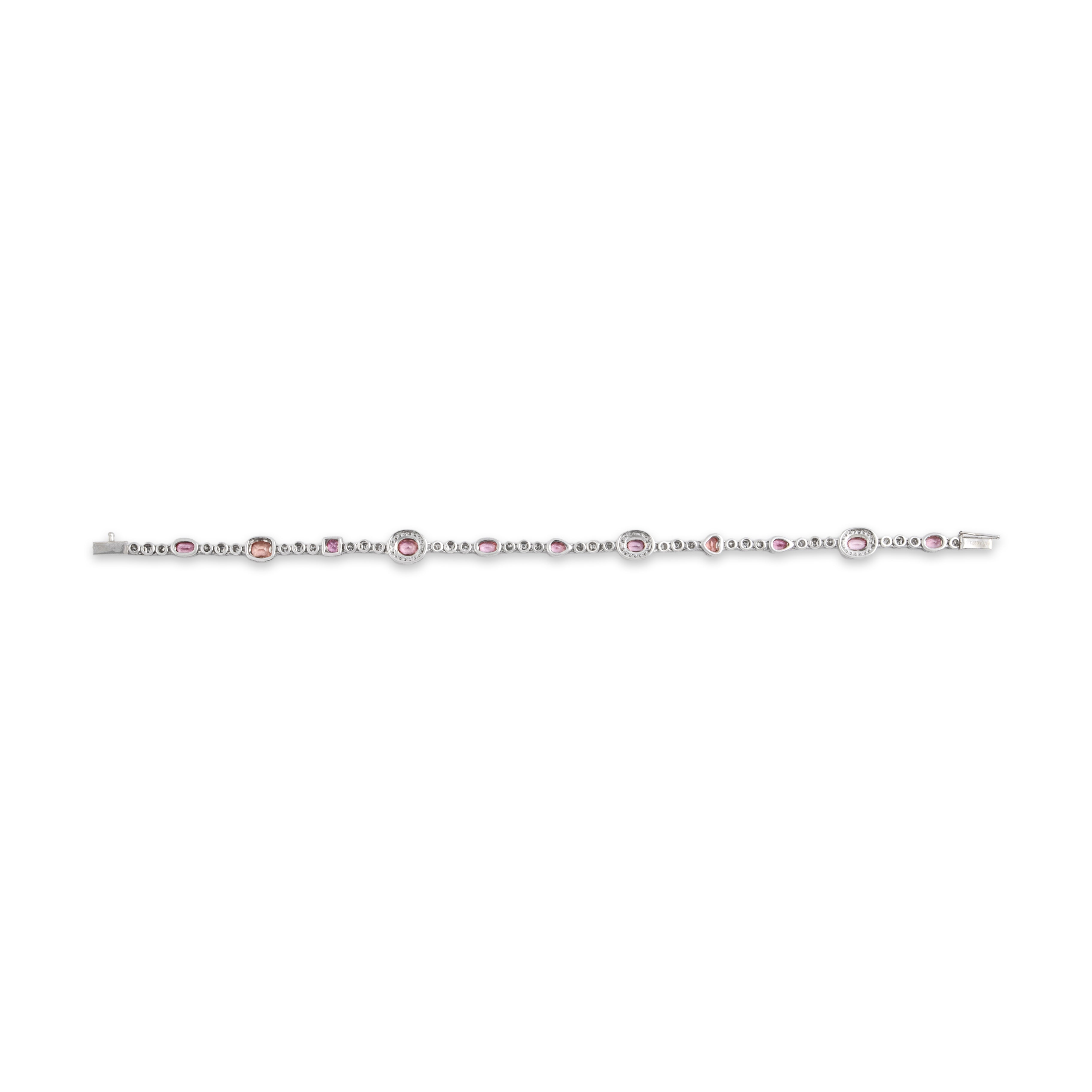 Vintage 18k & 14k White Gold 2.44cttw Pink Pink-Orange Sapphire .7cttw Diamond Fabulous Multi-Cut Link Bracelet - Back view