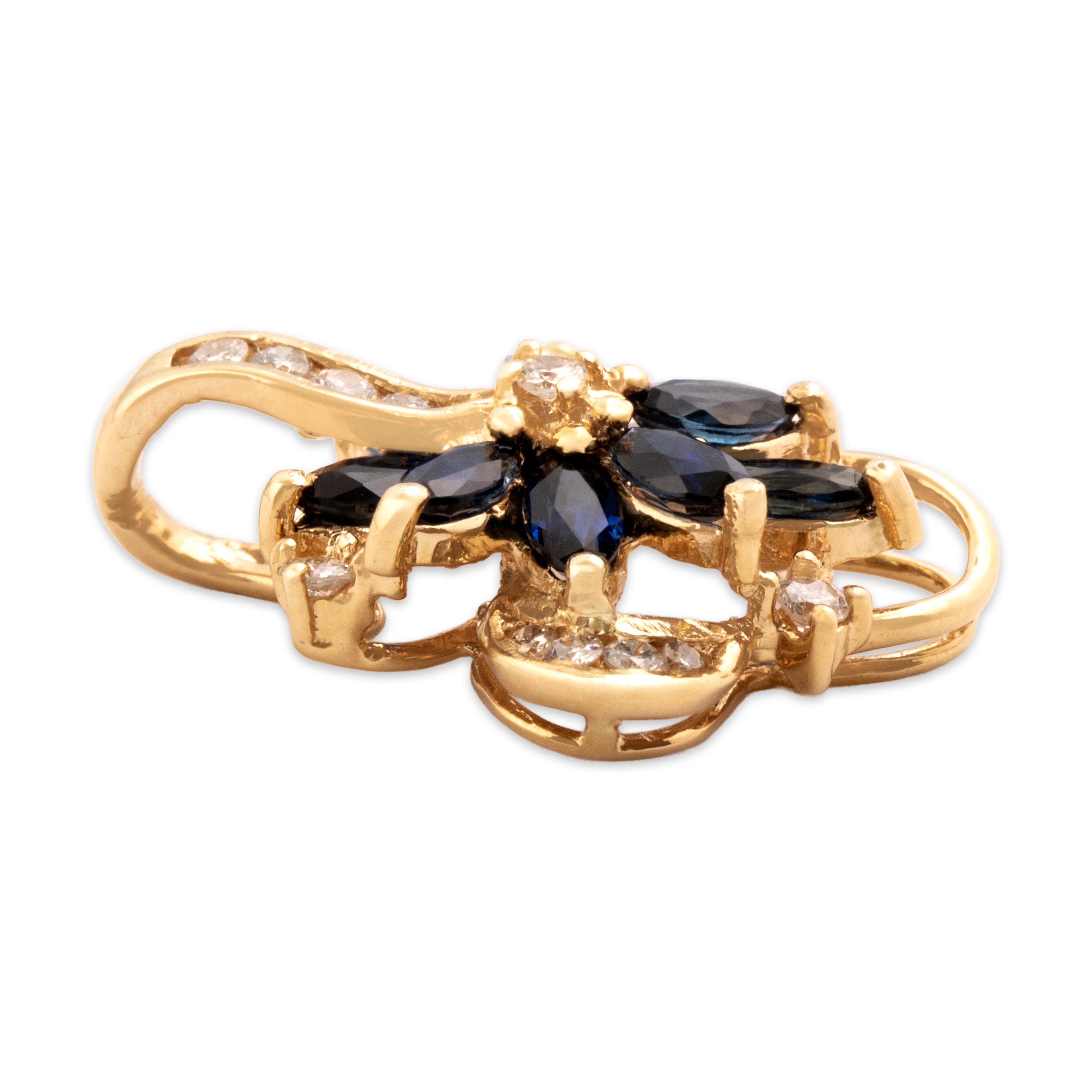 Vintage 14k Yellow Gold .67cttw Blue Sapphire Diamond Sparkling Burst Cluster Pendant - Side view