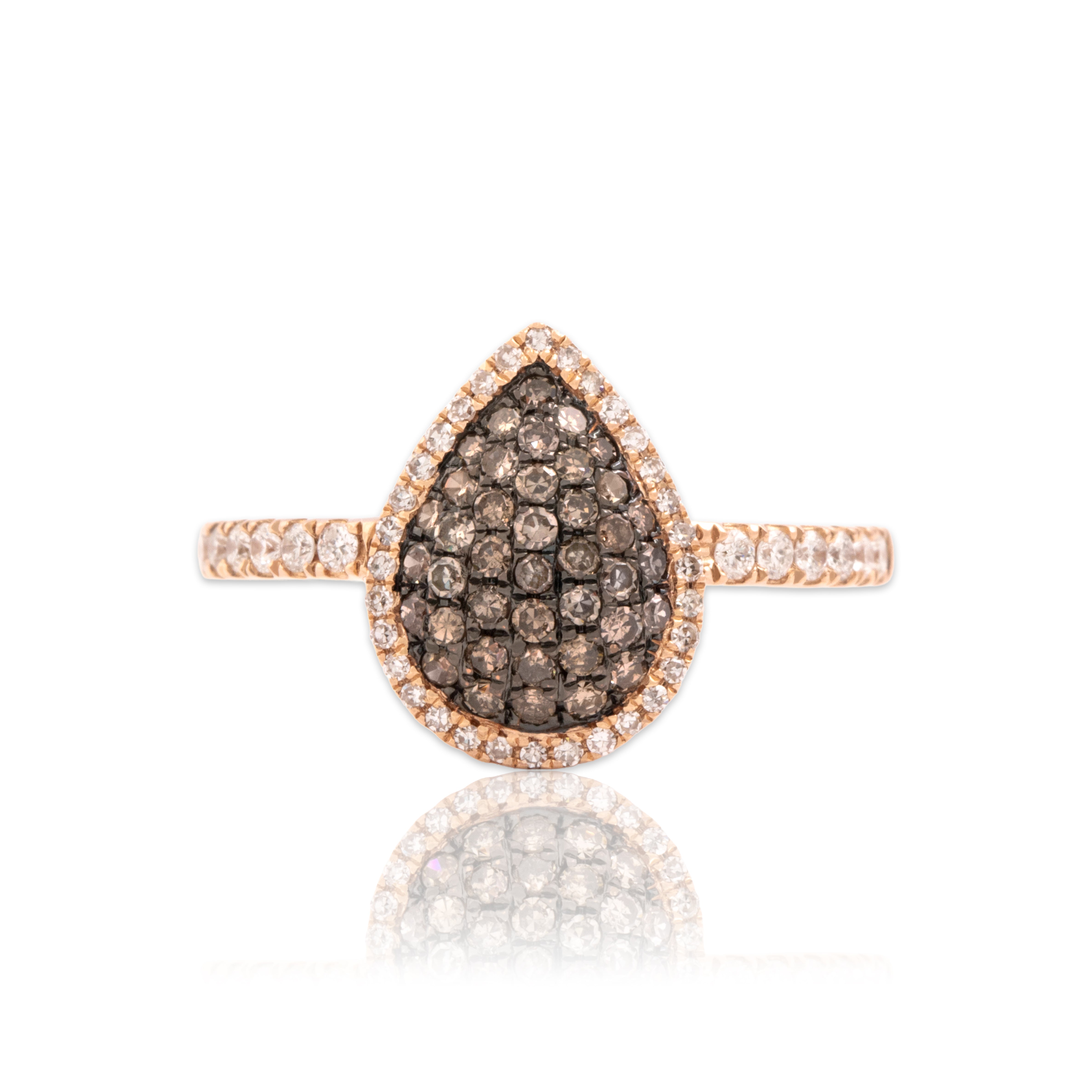 Estate 14k Rose Gold Chocolate Diamond White Diamond Glittering Pear Ring 6.00