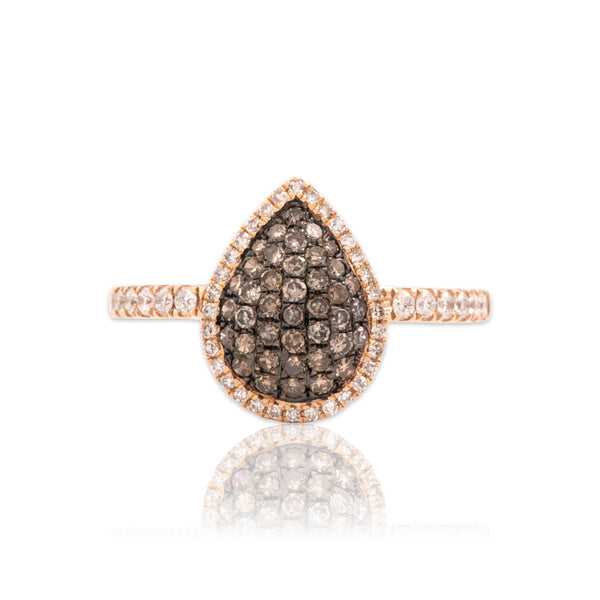Estate 14k Rose Gold Chocolate Diamond White Diamond Glittering Pear Ring 6.00