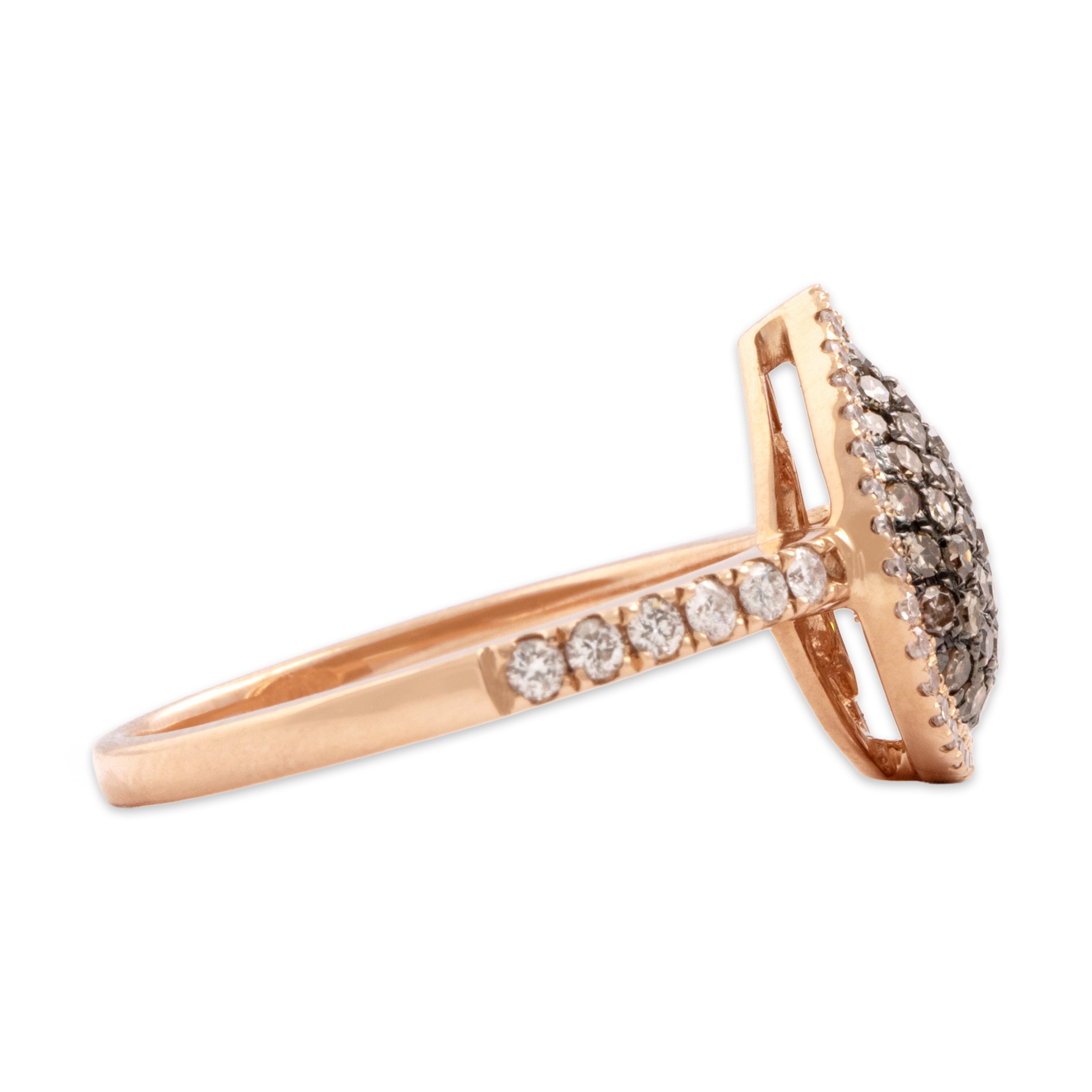 Estate 14k Rose Gold Chocolate Diamond White Diamond Fantastic Glittering Pear Ring - Side view
