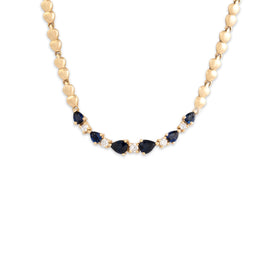 Vintage 14k Yellow Gold 1.17cttw Blue Sapphire Diamond Elegant Necklace 15.75"
