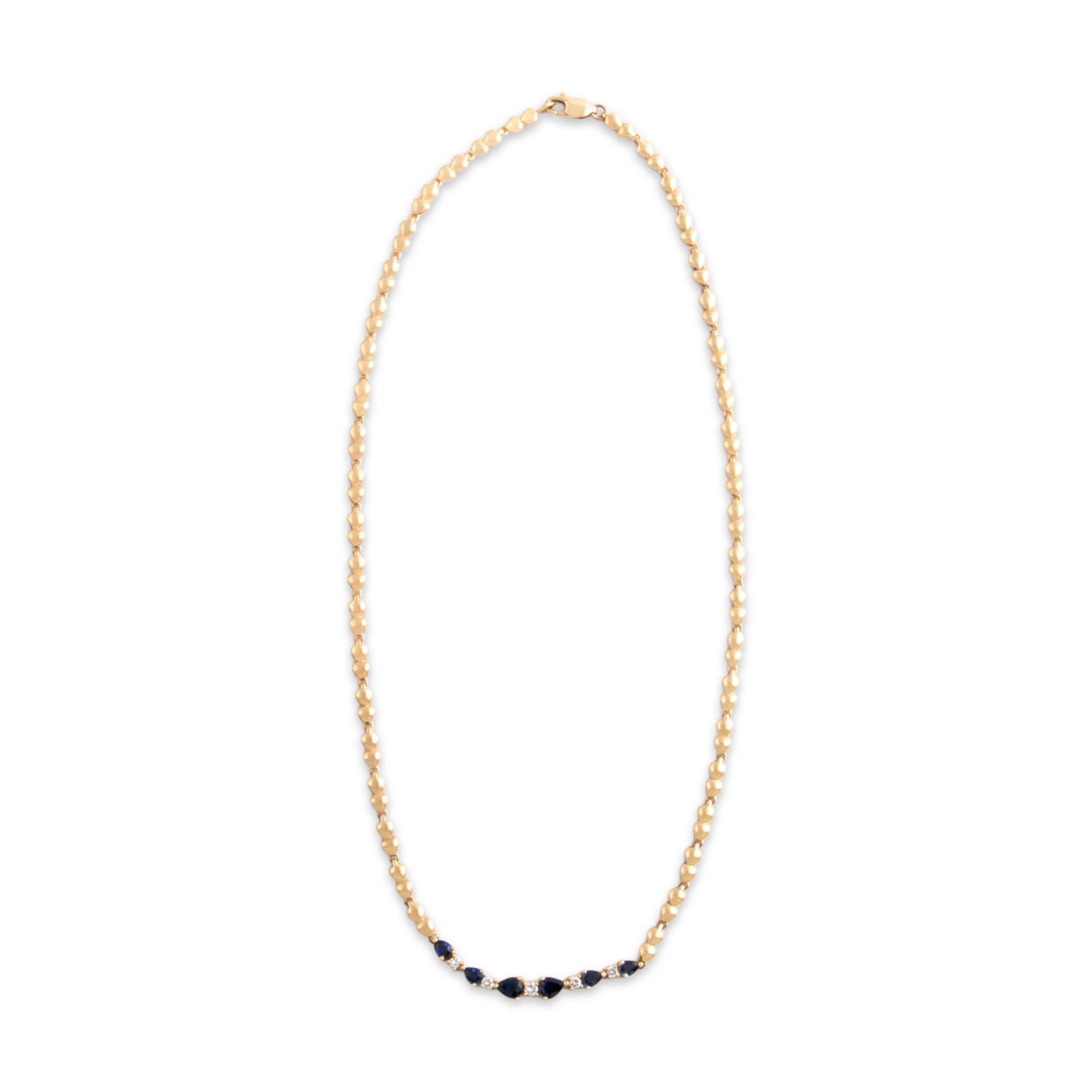 Vintage 14k Yellow Gold 1.17cttw Blue Sapphire Diamond Elegant Pear Link Necklace - Overall view