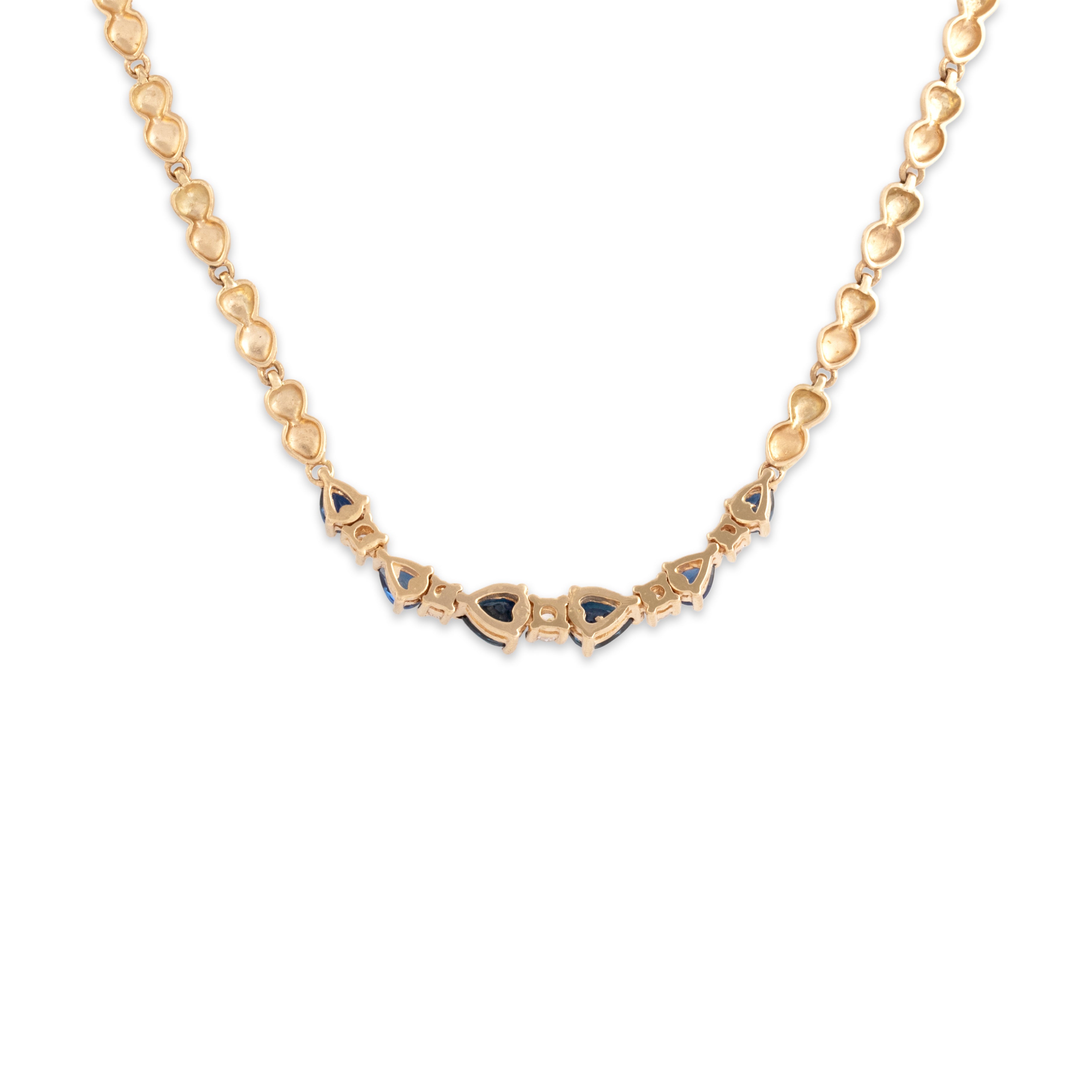 Vintage 14k Yellow Gold 1.17cttw Blue Sapphire Diamond Elegant Pear Link Necklace - Back view