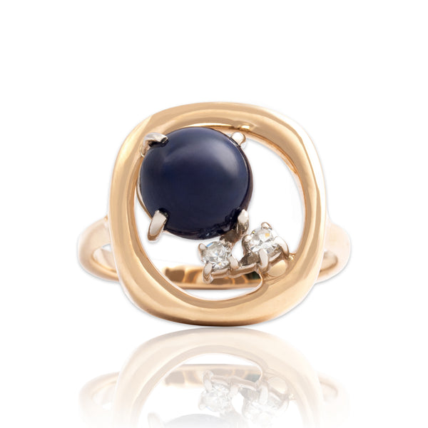 Vintage 14k Yellow Gold 2.83ct Synthetic Blue Star Sapphire Natural Diamond Ring 7.00