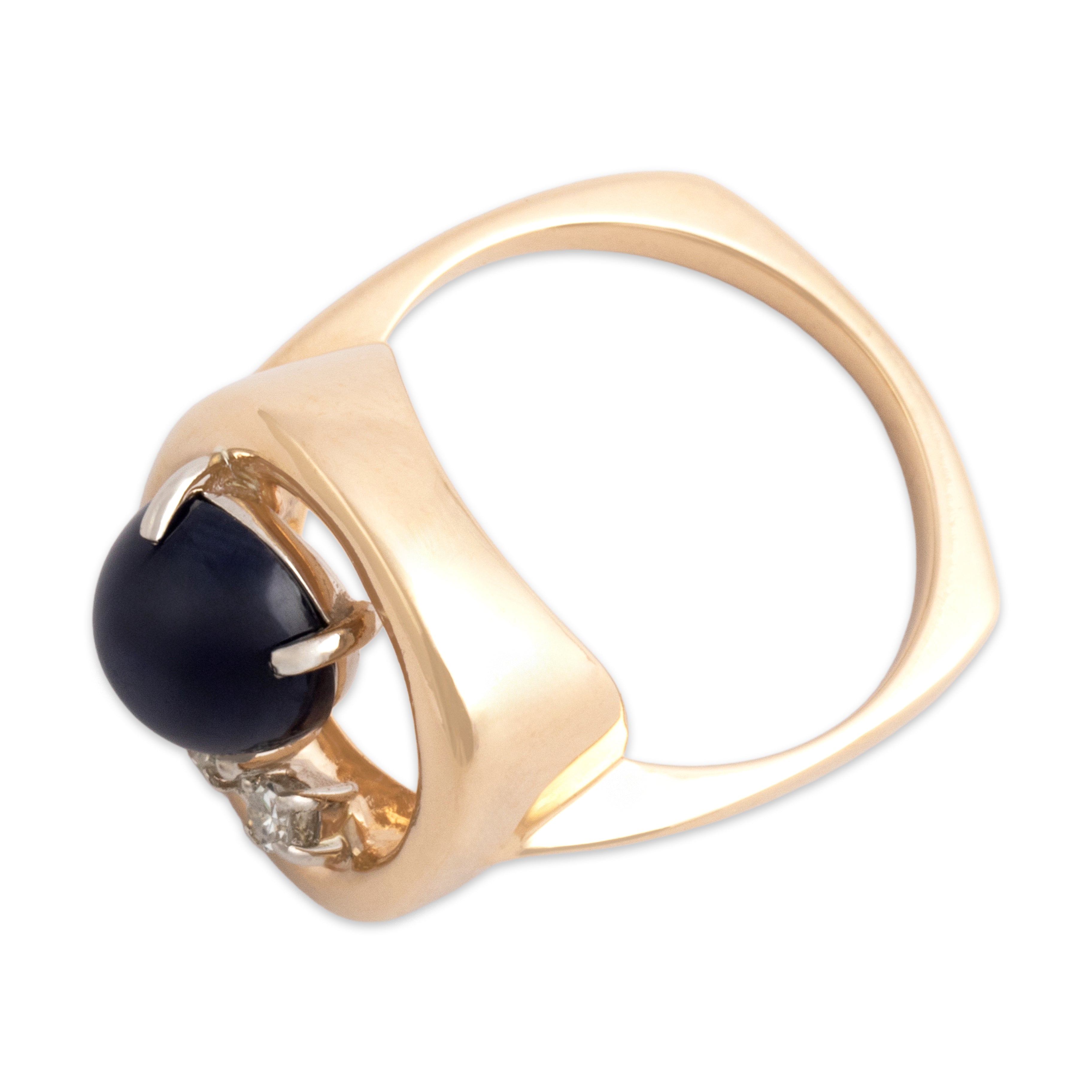 Vintage 14k Yellow Gold 2.83ct Synthetic Blue Star Sapphire Natural Diamond Cosmic Orbital Squared Ring - Overall view