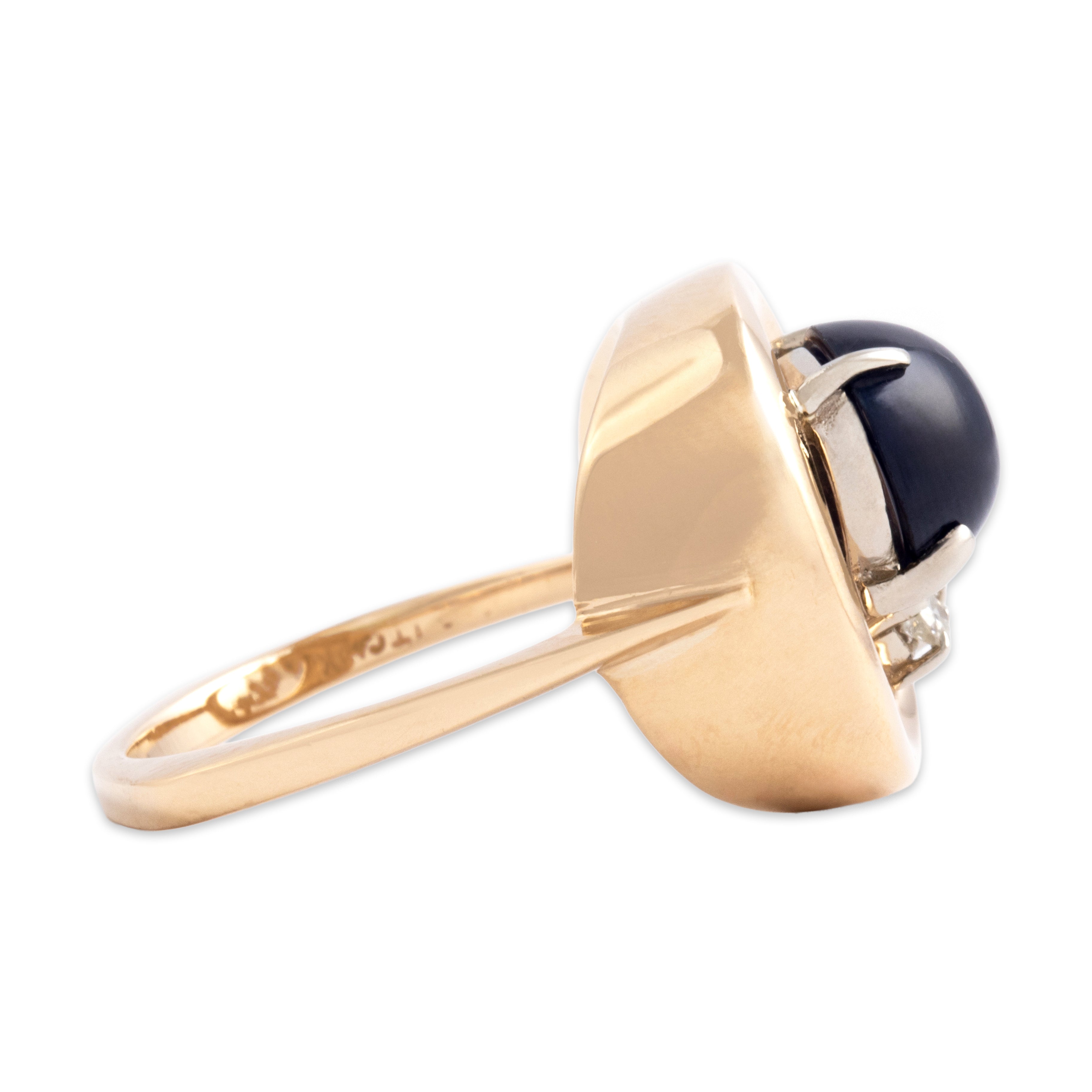 Vintage 14k Yellow Gold 2.83ct Synthetic Blue Star Sapphire Natural Diamond Cosmic Orbital Squared Ring - Side view